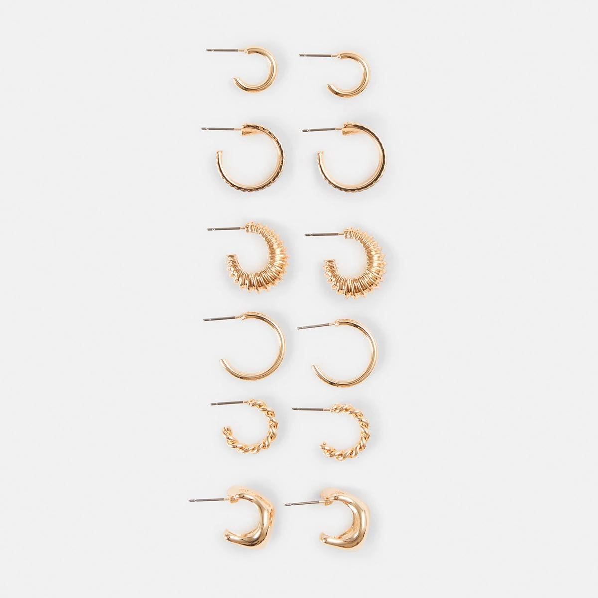 1 6 Pack Chunky Mini Hoop Earrings Gold, 1 of 9