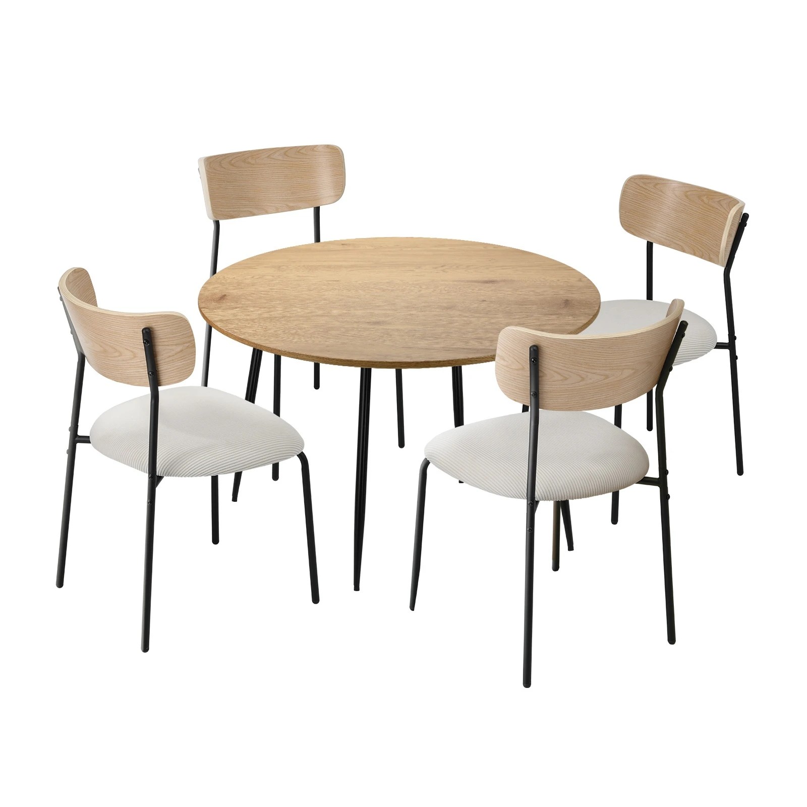 1 Oikiture 1.1m Dining Table Set with Corduroy Chairs 4-Seater Kitchen Furniture - Natural, 1 of 9