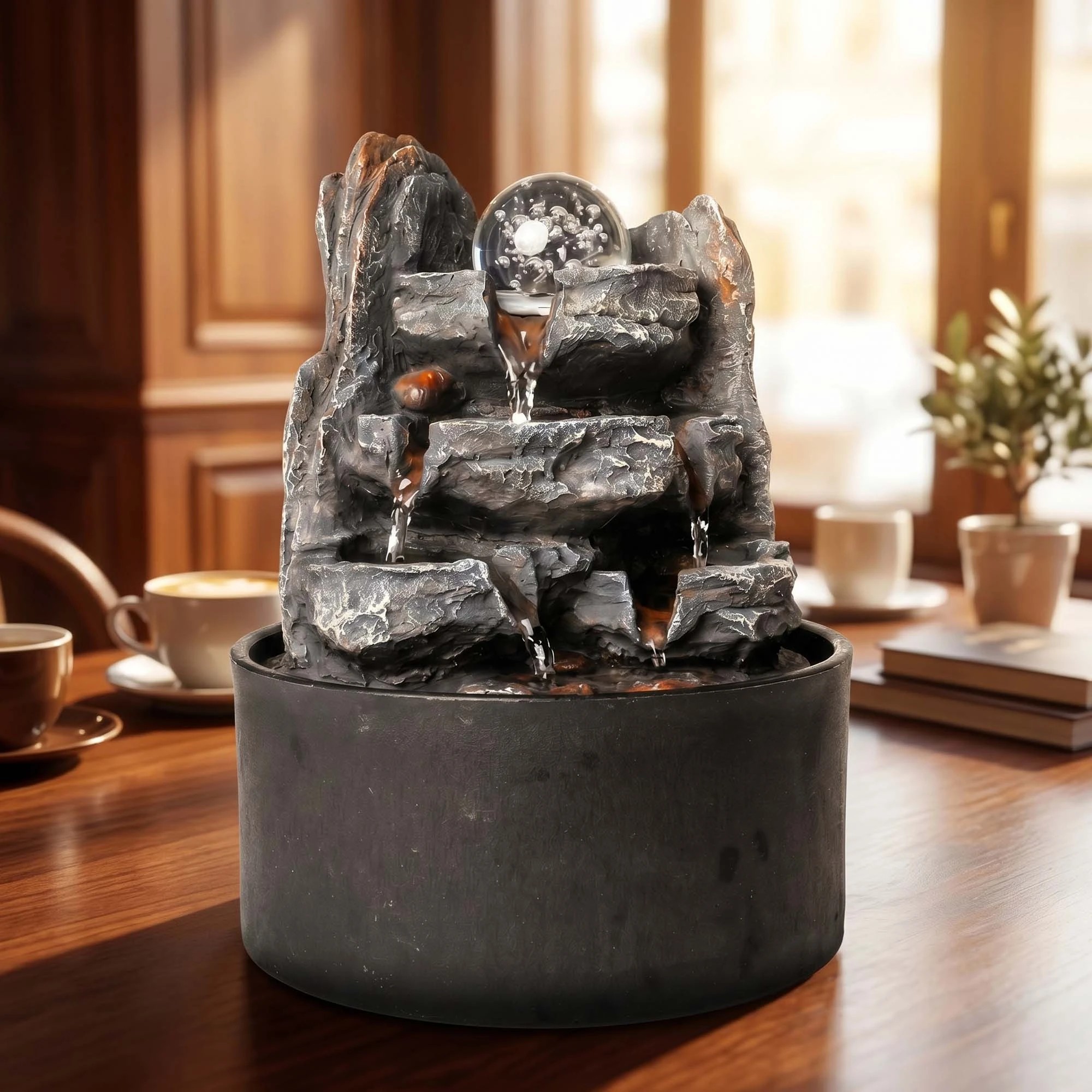 8 Spector Tabletop Water Fountain Resin Indoor Water Feature  3 Flow Levels Office, 8 of 8