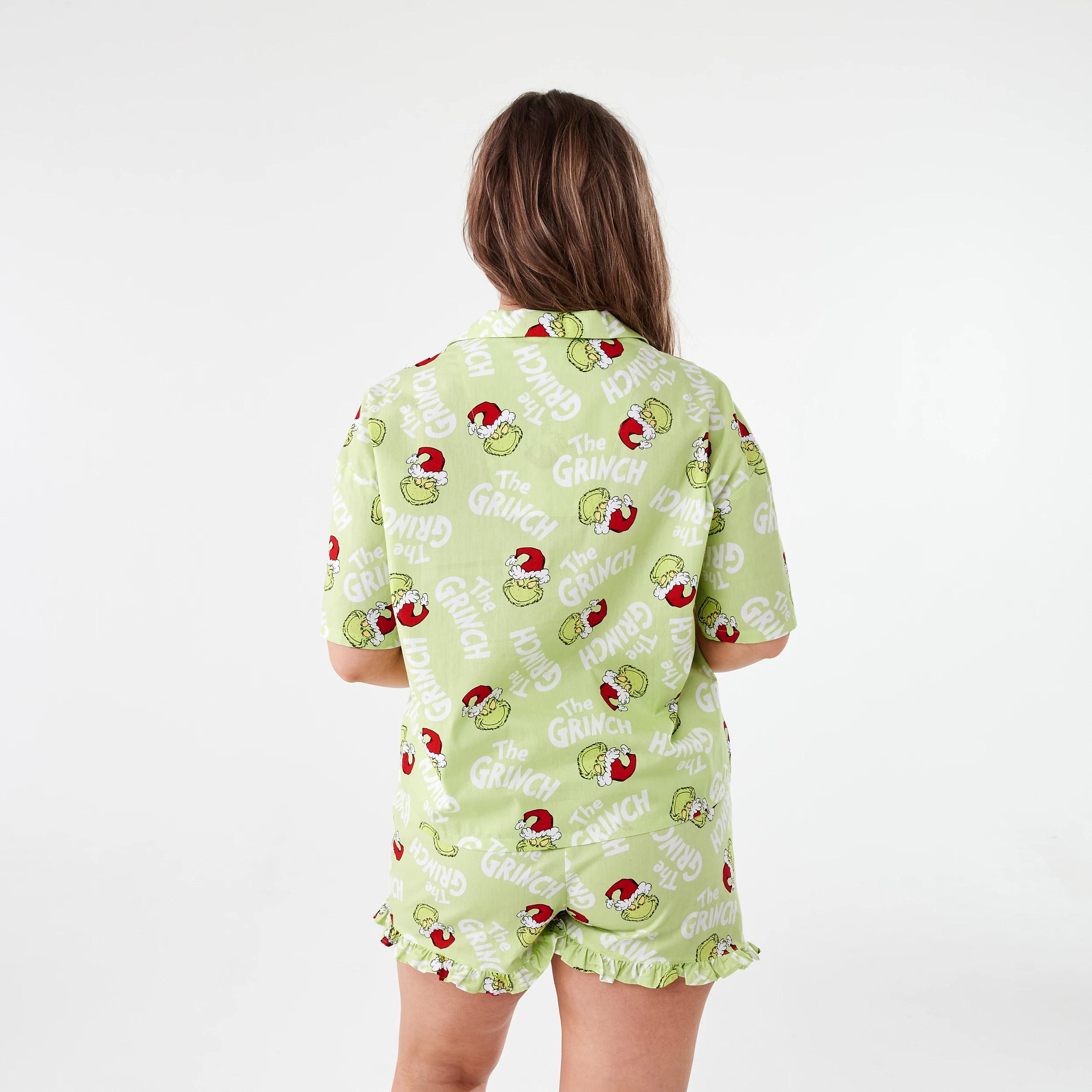 3 The Grinch License Christmas Frill Woven Boxy Family Matching Pyjama Set XMAS FAMILY GRINCH LETTUCE GREEN, 3 of 7