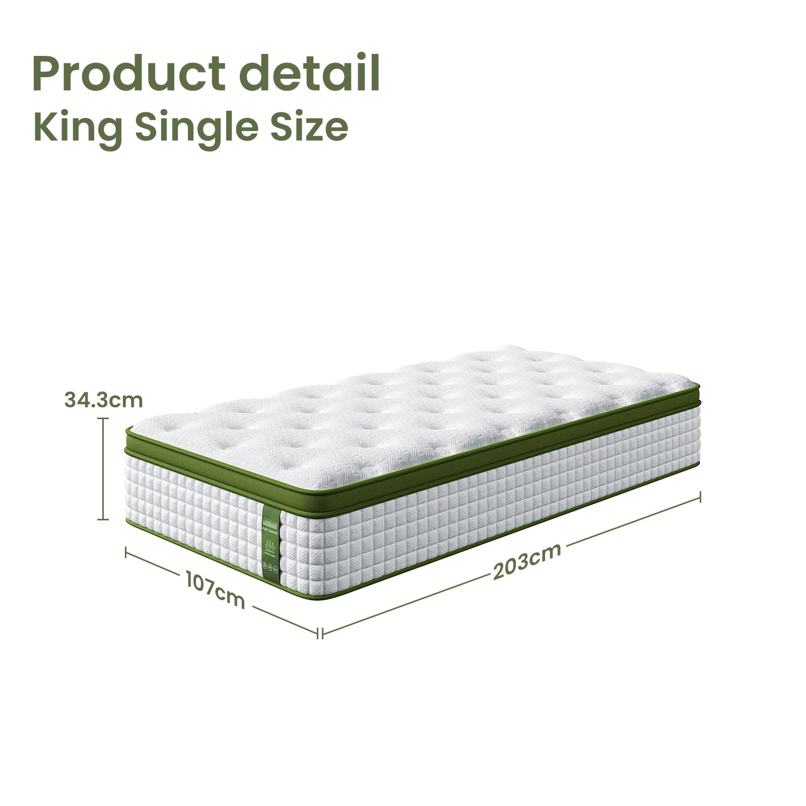 1 Artiss King Single Bed Set with BedStory Hybrid Mattress Upholste Platform - White, 1 of 6
