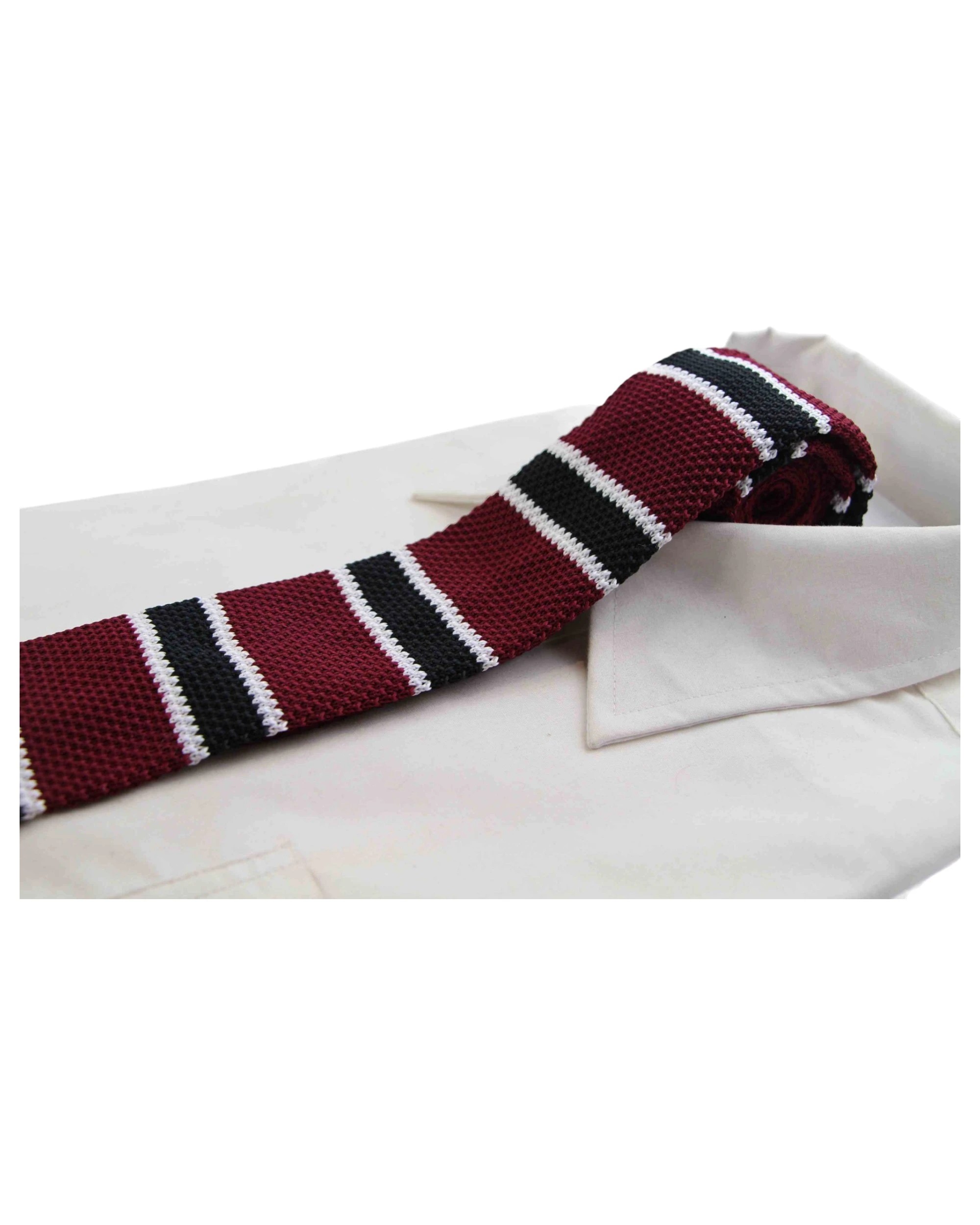 3 Zasel Knitted Maroon, Black & White Striped Patterned Neck Tie - Multi - Multi, 3 of 4