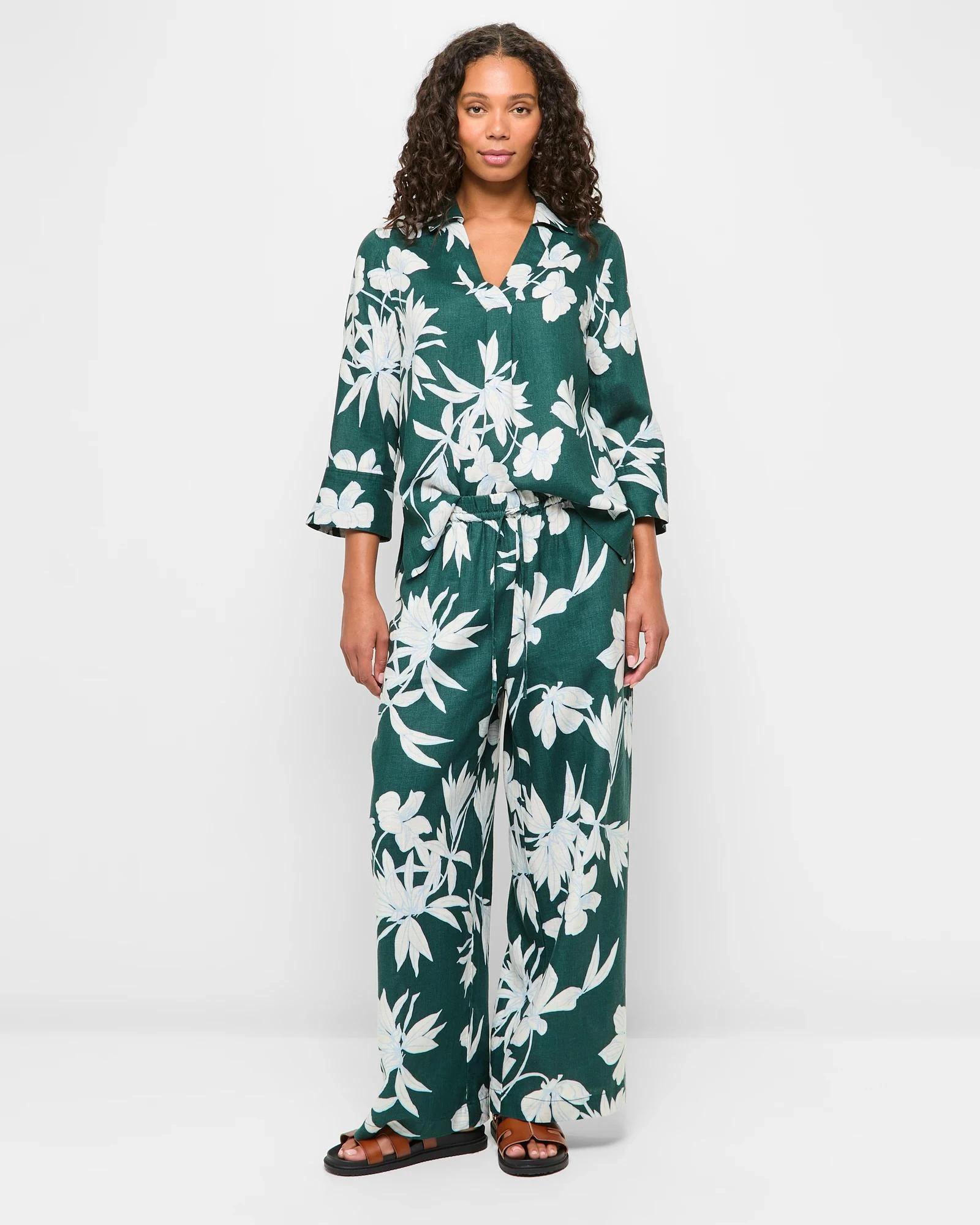 2 Target Woman European Linen 3/4 Sleeve Popover Shirt STENCIL FLORAL, 2 of 5