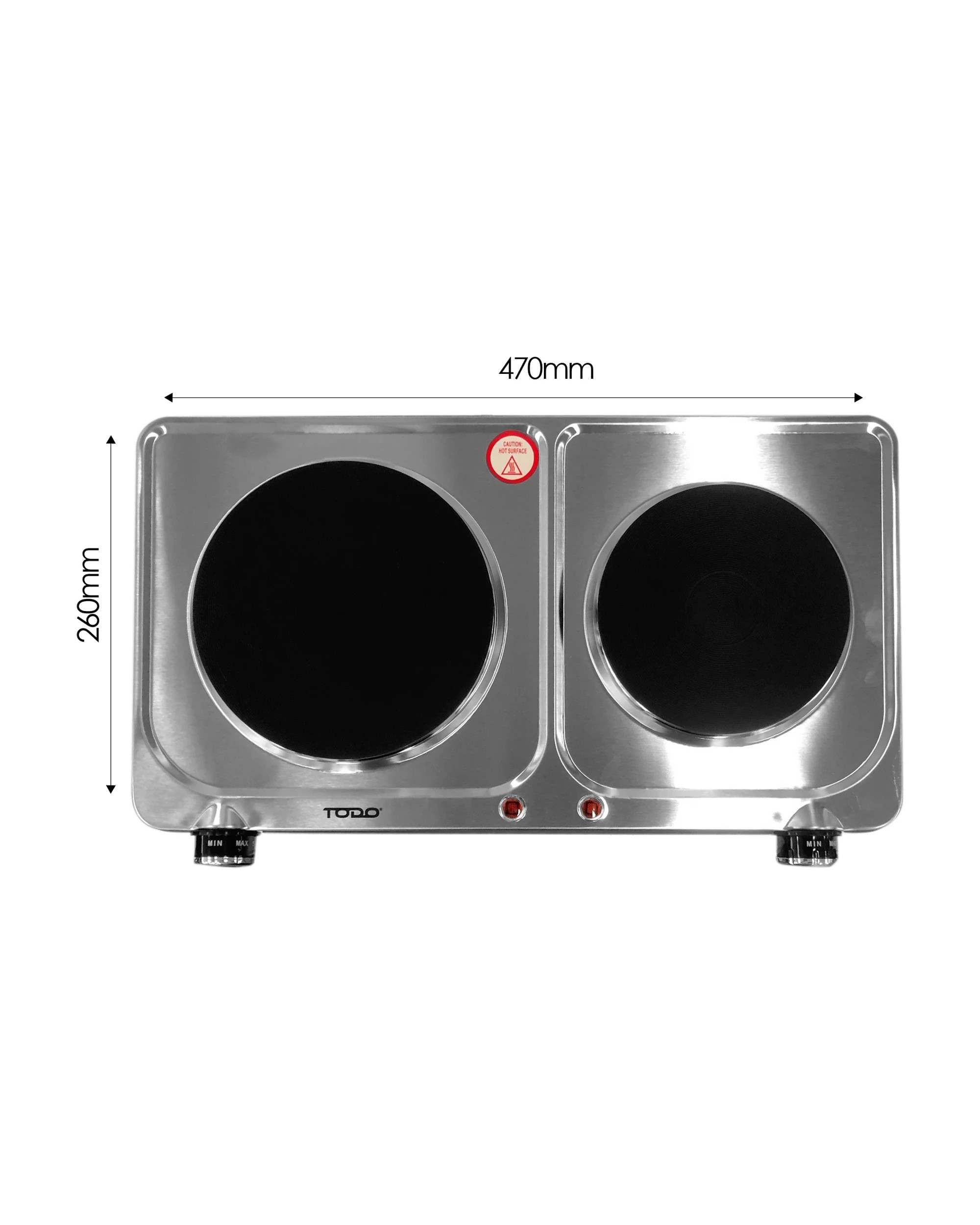 5 TODO 2250W Twin Hotplate Electric Cooktop Dual Plate Stainless Steel, 5 of 6