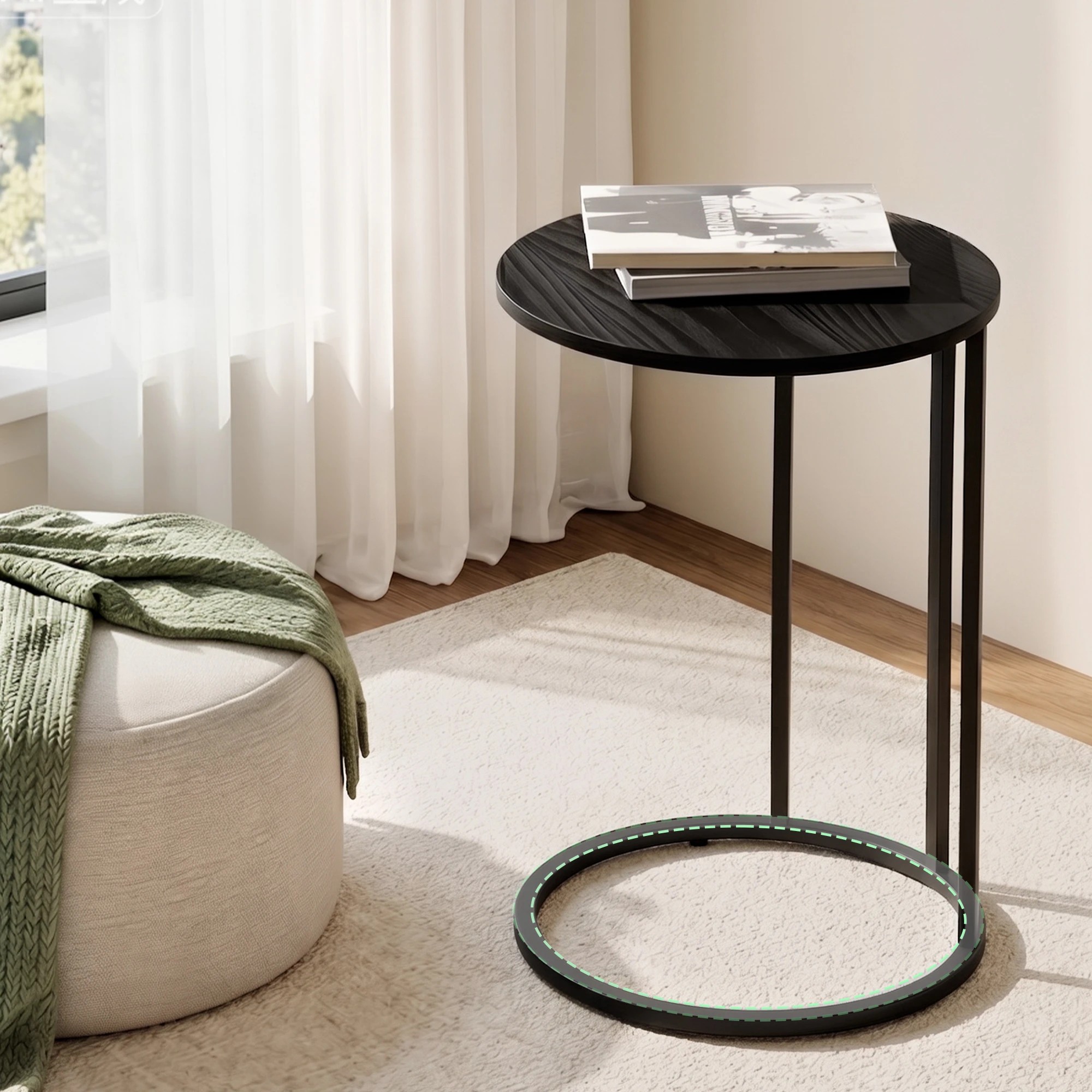 5 Artiss C Shaped End Table 2Pcs Coffee Table Sofa Side Bedside Table Round - Black, 5 of 7