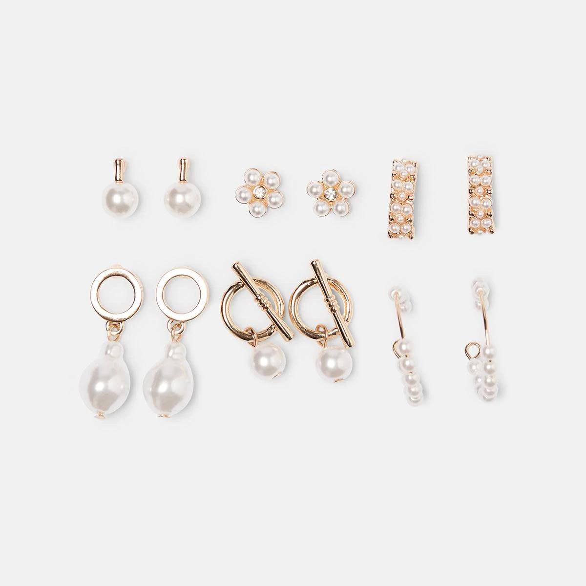 1 6 Pack Cluster Faux Pearl Stud Earrings - Gold Tone Gold, 1 of 5