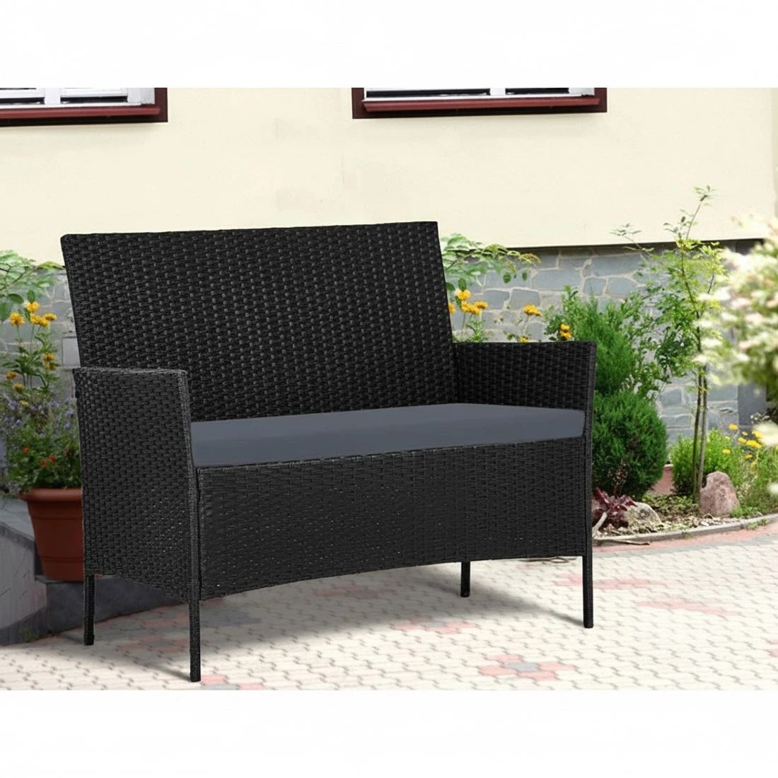 3 Gardeon 4 Seater Outdoor Sofa Set with Storage Cover Wicker Table Chair - Black, 3 of 5