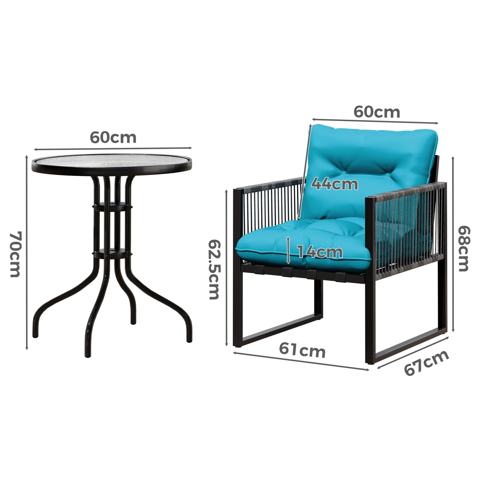 5 Alfordson Outdoor Patio Furniture Set Side Table Lounge Chairs Glass Armchair - Blue, 5 of 10