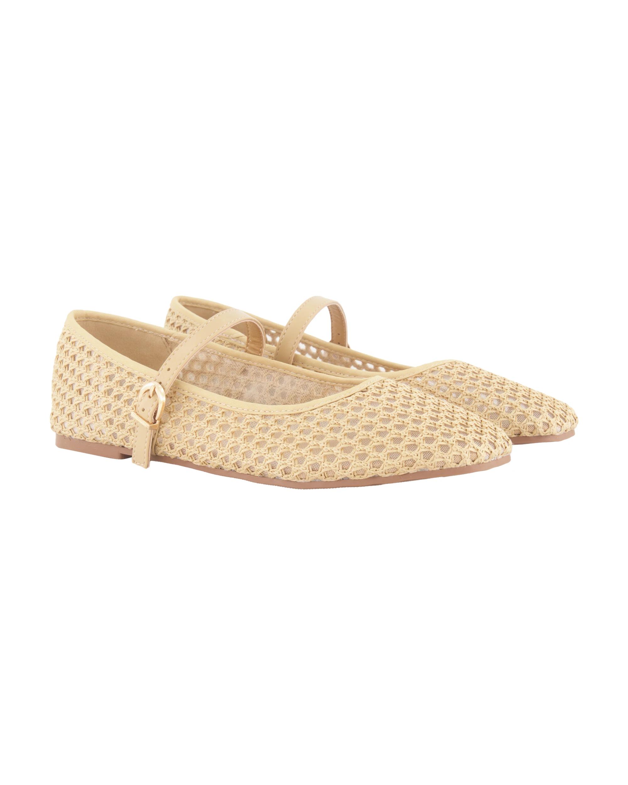 3 Point Toe Woven Ballet Slingback Flats Tan, 3 of 3