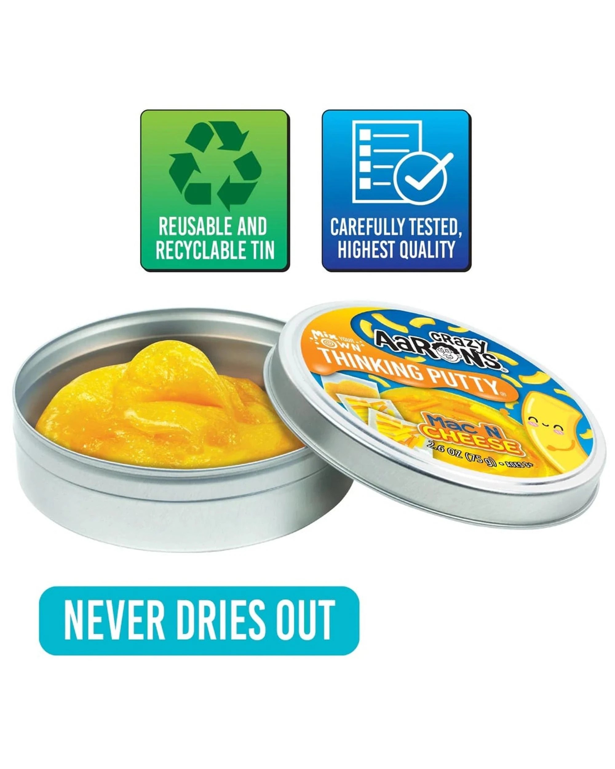 5 Crazy Aaron's Thinking Putty Mix Your Own Mac N Cheese 4 inch Tin, 5 of 5