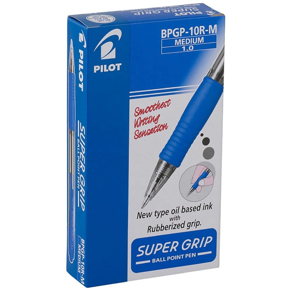 1 PILOT SuperGrip Retractable Ballpoint Medium 1mm Blue 12 Pk, 1 of 2