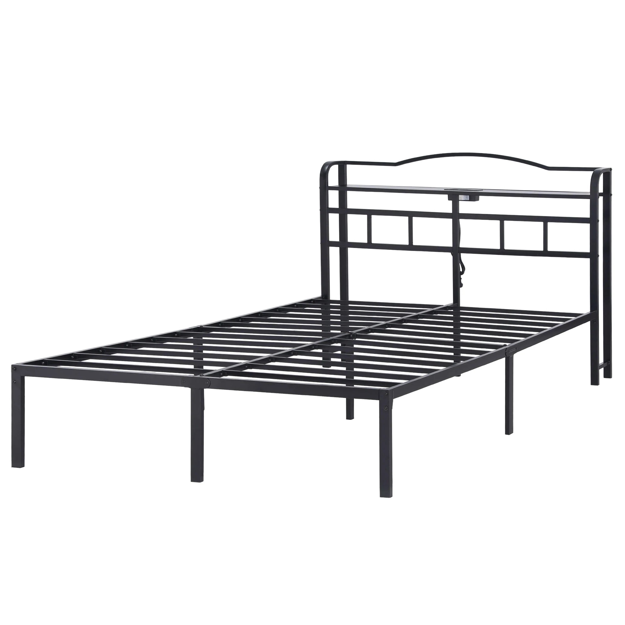 1 Artiss Bed Frame Queen Size with Charging Station WAVE - Black, 1 of 7