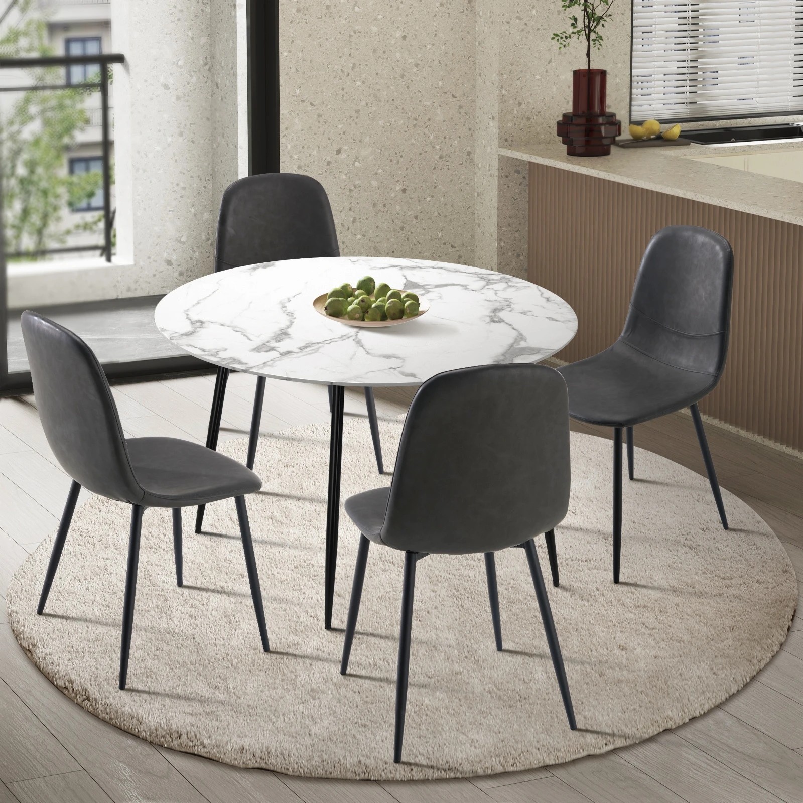 2 Oikiture 110cm Round Dining Table With 4pcs Dining Chairs Pu
 - Multi, 2 of 10