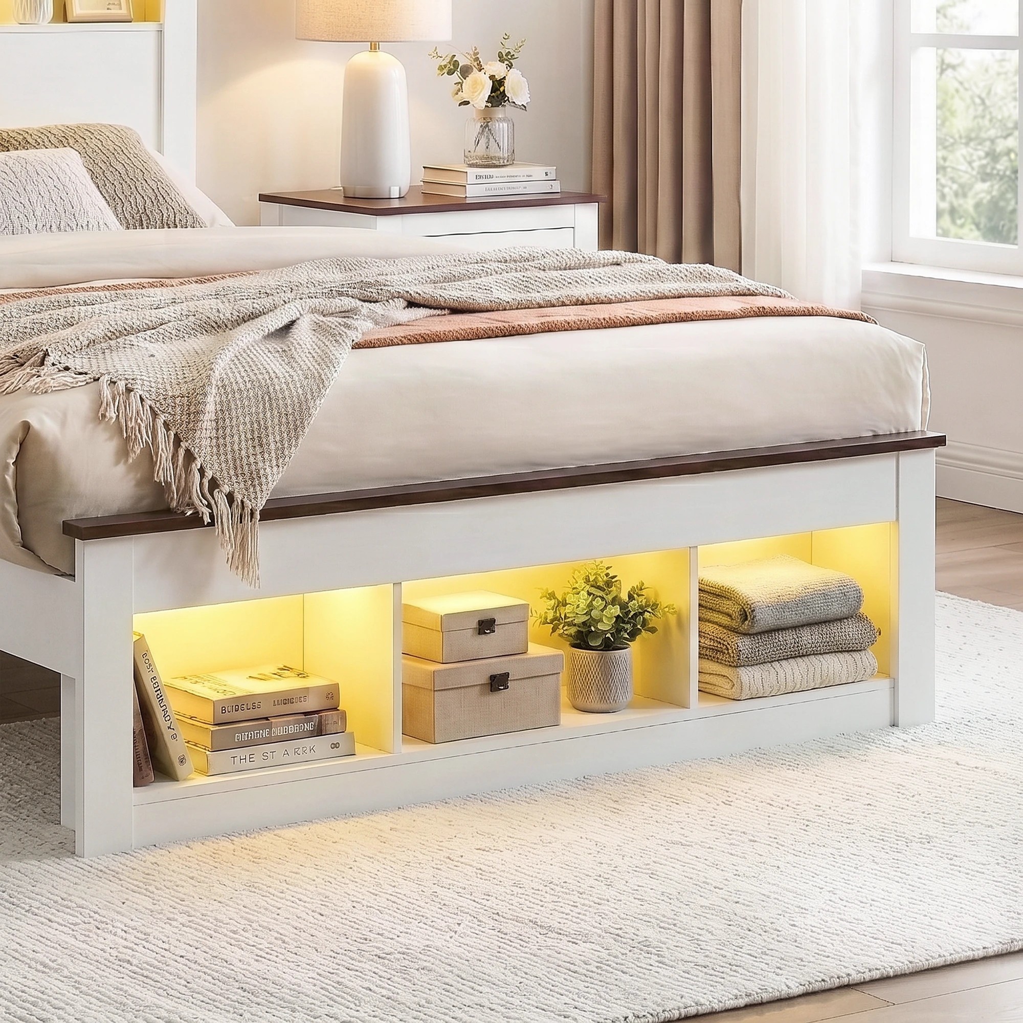 4 Artiss Bed Frame with Storage Bookcase Headboard and Footboard, - Single Bed - White, 4 of 9