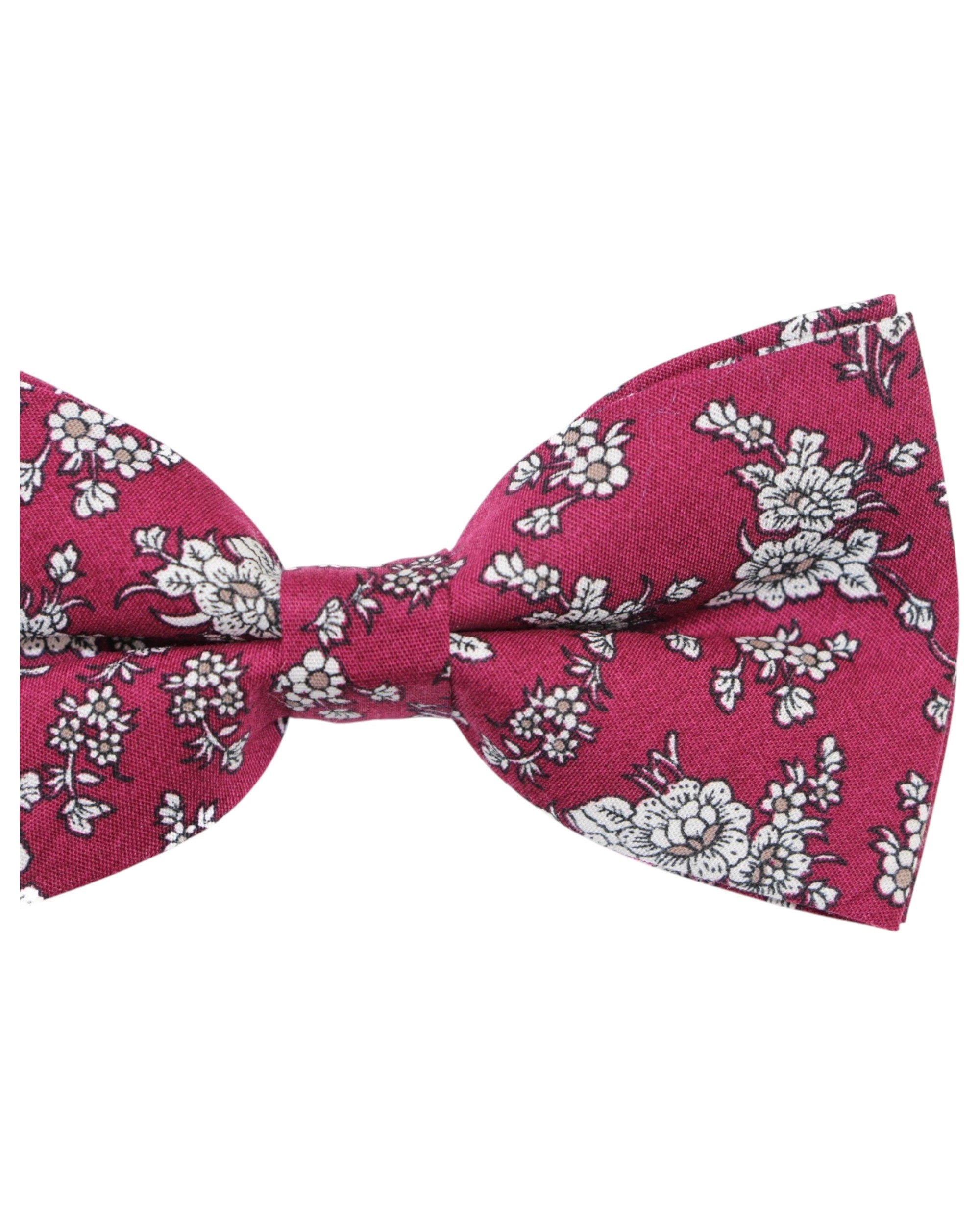 3 Zasel Mens Maroon With White Flowers Cotton Bow Tie & Pocket Square Set - Multi, 3 of 4