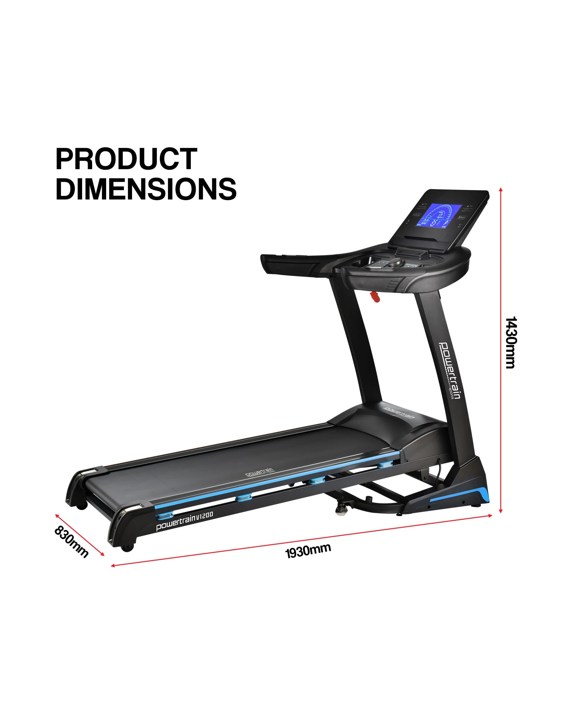 2 Powertrain V1200 Treadmill with Shock-Absorbing System Exercise Cardio Running Home Gym, 2 of 10