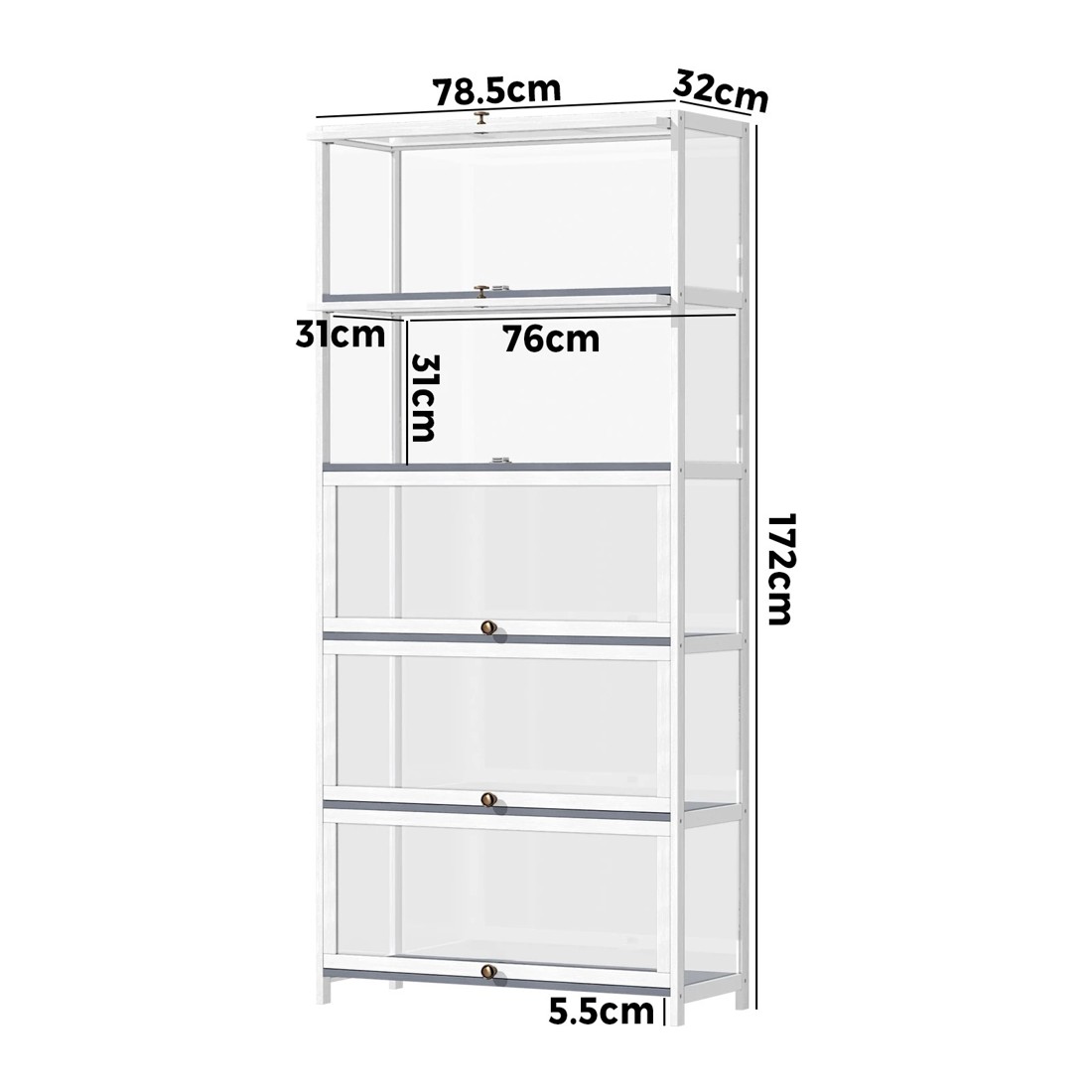 8 Oikiture Display Cabinet Storage 5-tier Shelves Clear Bookcase Stand Rack
 - White, 8 of 9