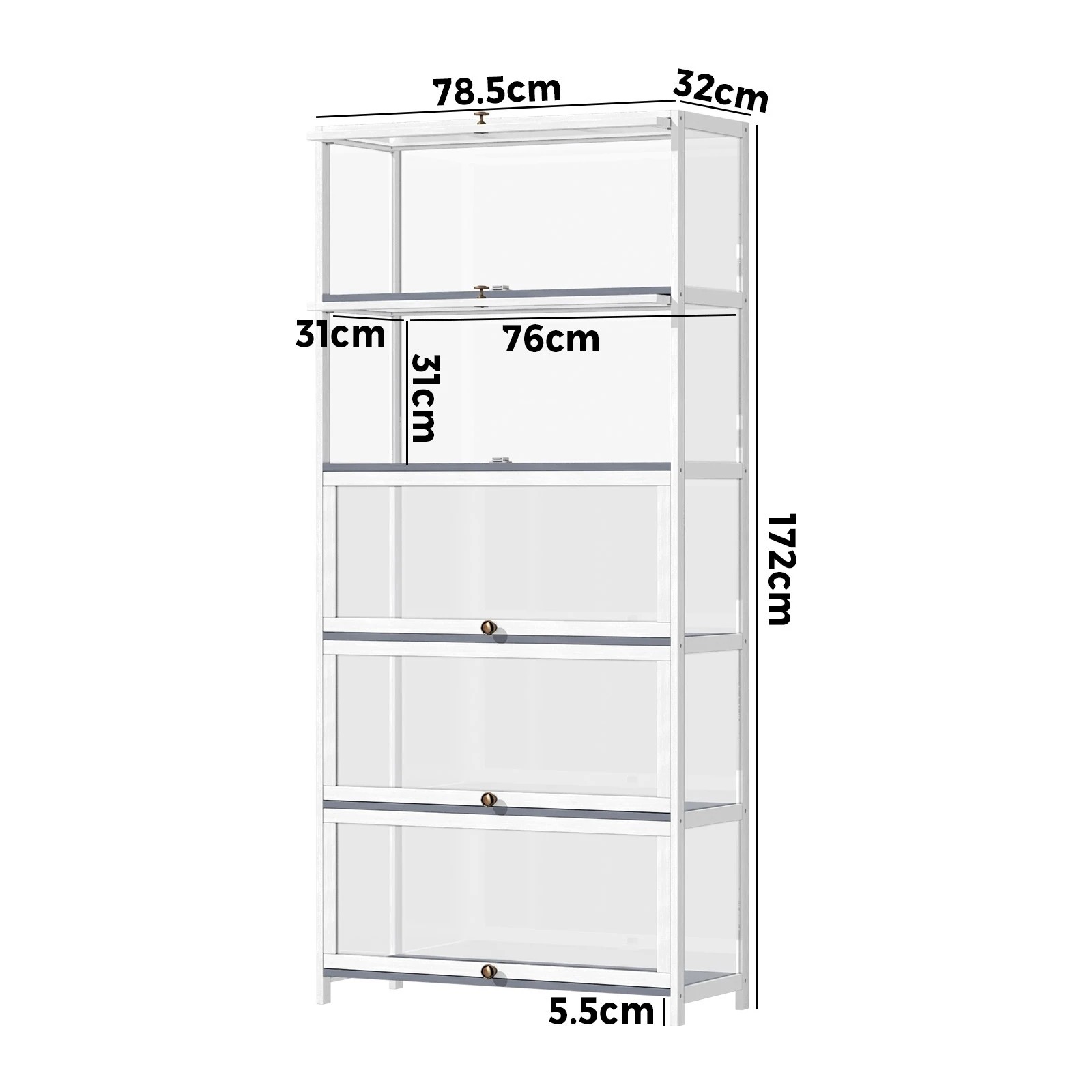 8 Oikiture Display Cabinet Storage 5-tier Shelves Clear Bookcase Stand Rack
 - White, 8 of 9