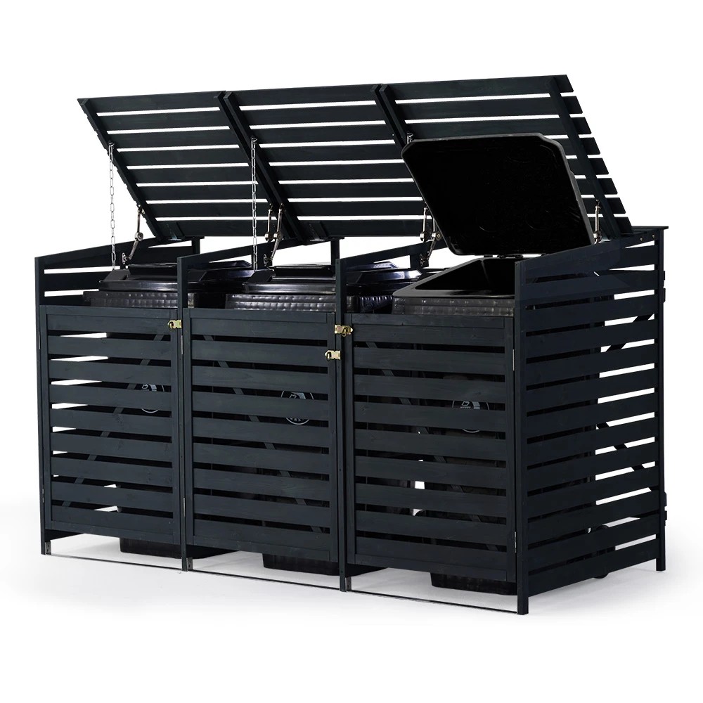 1 PlantCraft Triple Wood Wheelie Bins Storage Shed, 1 of 6