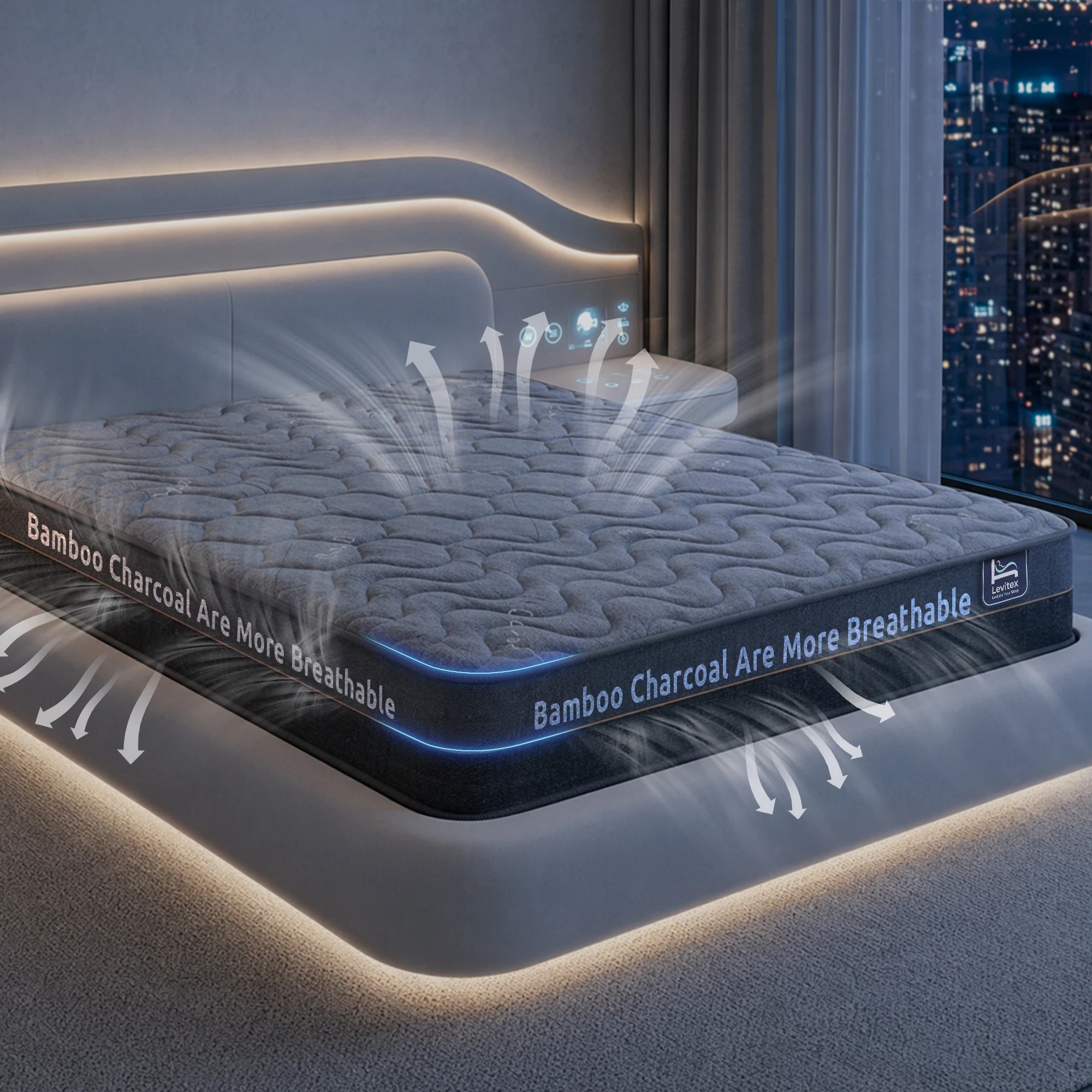 8 Levitex Double Mattress Hybrid Pocket Spring with 4cm Egg Crate Foam for Deep Sleep - Double Bed - Grey, 8 of 10
