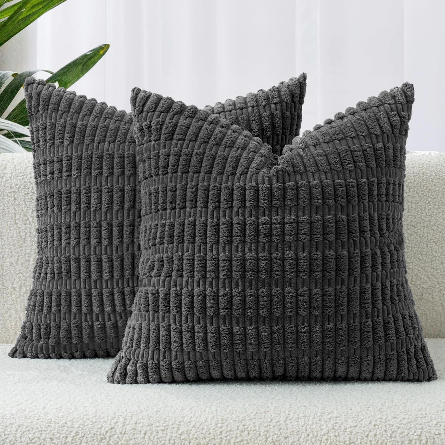 1 Gioia Casa 2-Pack Boho Striped Corduroy Cushion Covers 45x45cm - Dark Grey, 1 of 3