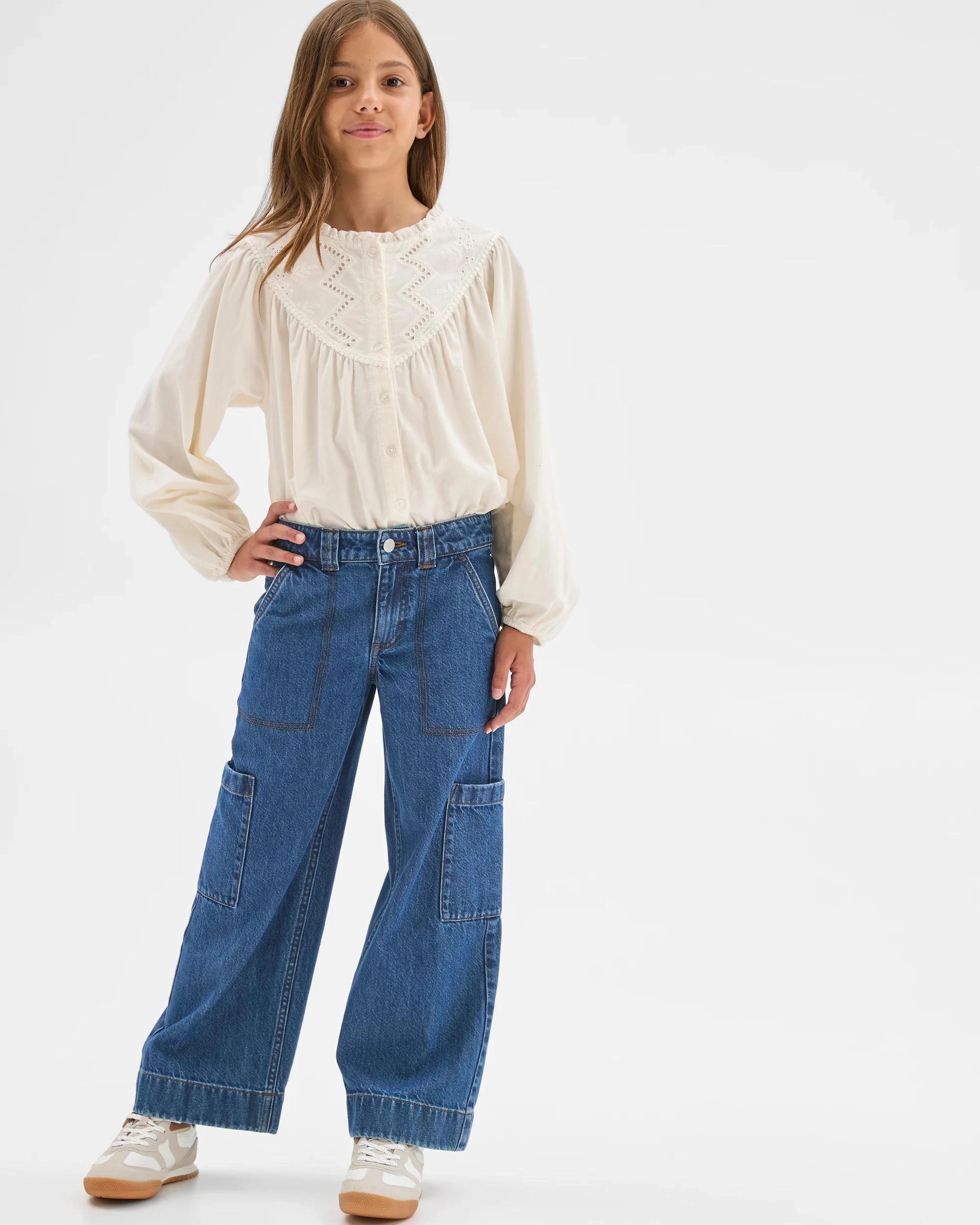 1 Target Denim Cargo Wide Leg Jeans INDIGO WASH, 1 of 7