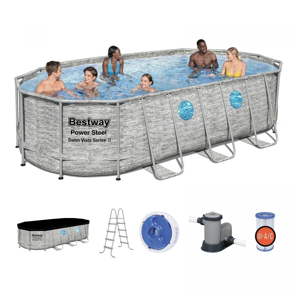 6 Bestway Steel Frame Above Ground Swimming Pool Filter Pump 5.49 x 2.74 x 1.22M, 6 of 6