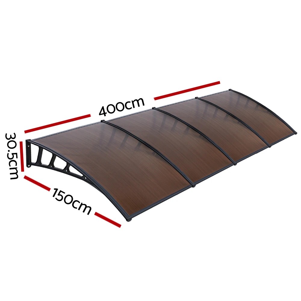 2 Instahut Window Door Awning Canopy 1.5mx4m  Sheet  Plastic Frame - Brown, 2 of 6