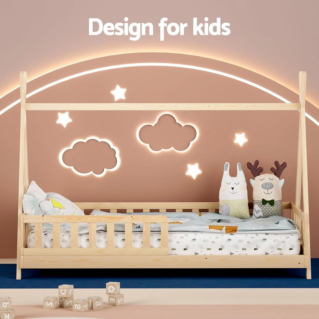 5 Artiss Bed Frame Wooden Kids House Frames Oak PUAH - Natural, 5 of 7