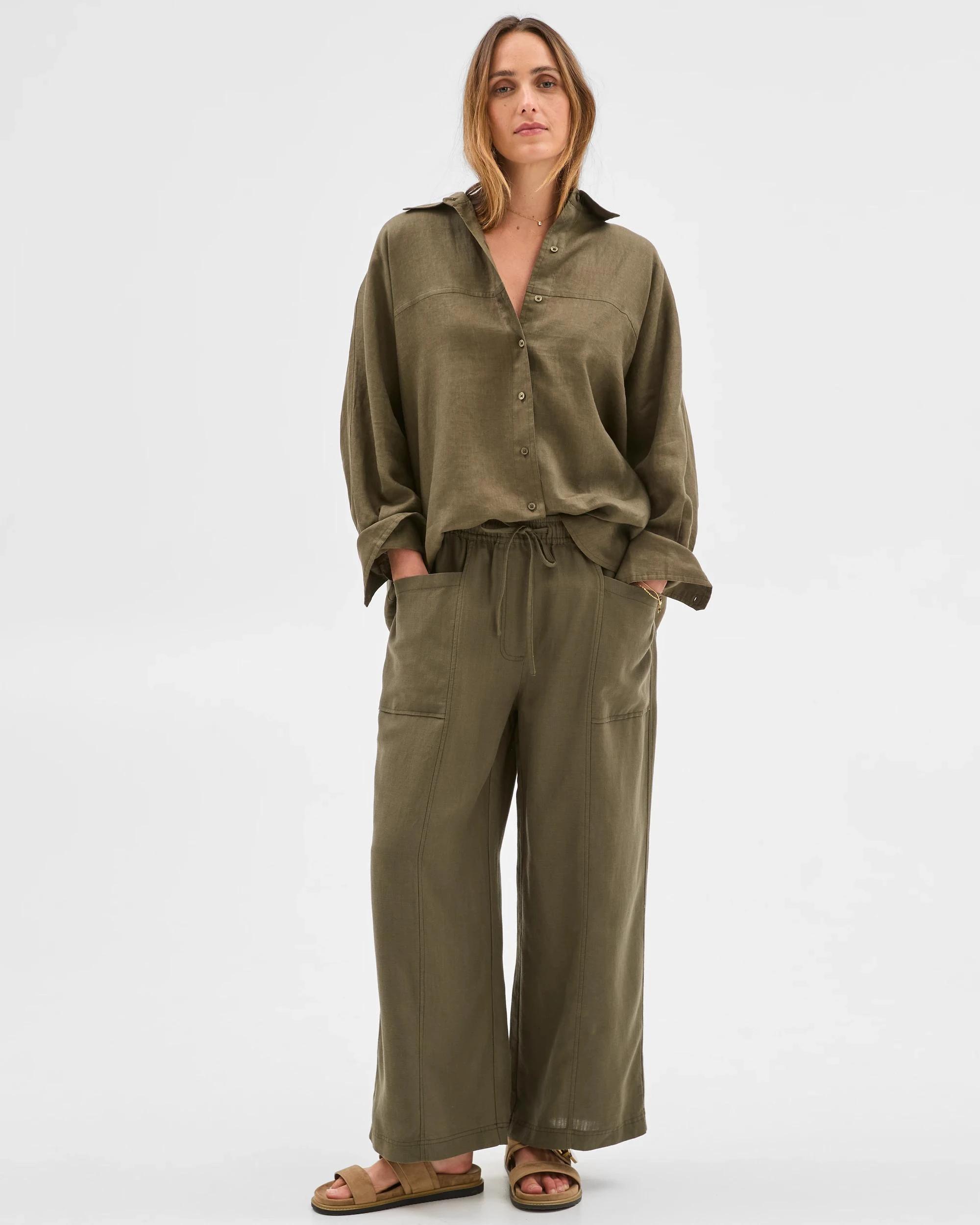 1 Target Linen Blend Patch Pocket Pants WILLOW GREEN, 1 of 5