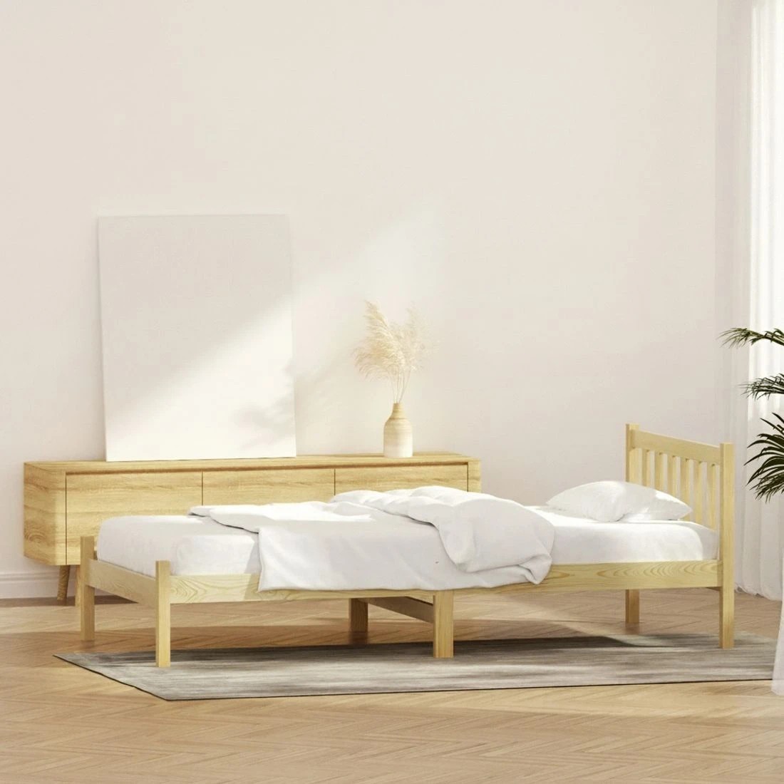 5 Artiss Bed Frame Single Size Wooden Oak SOFIE - Natural, 5 of 9