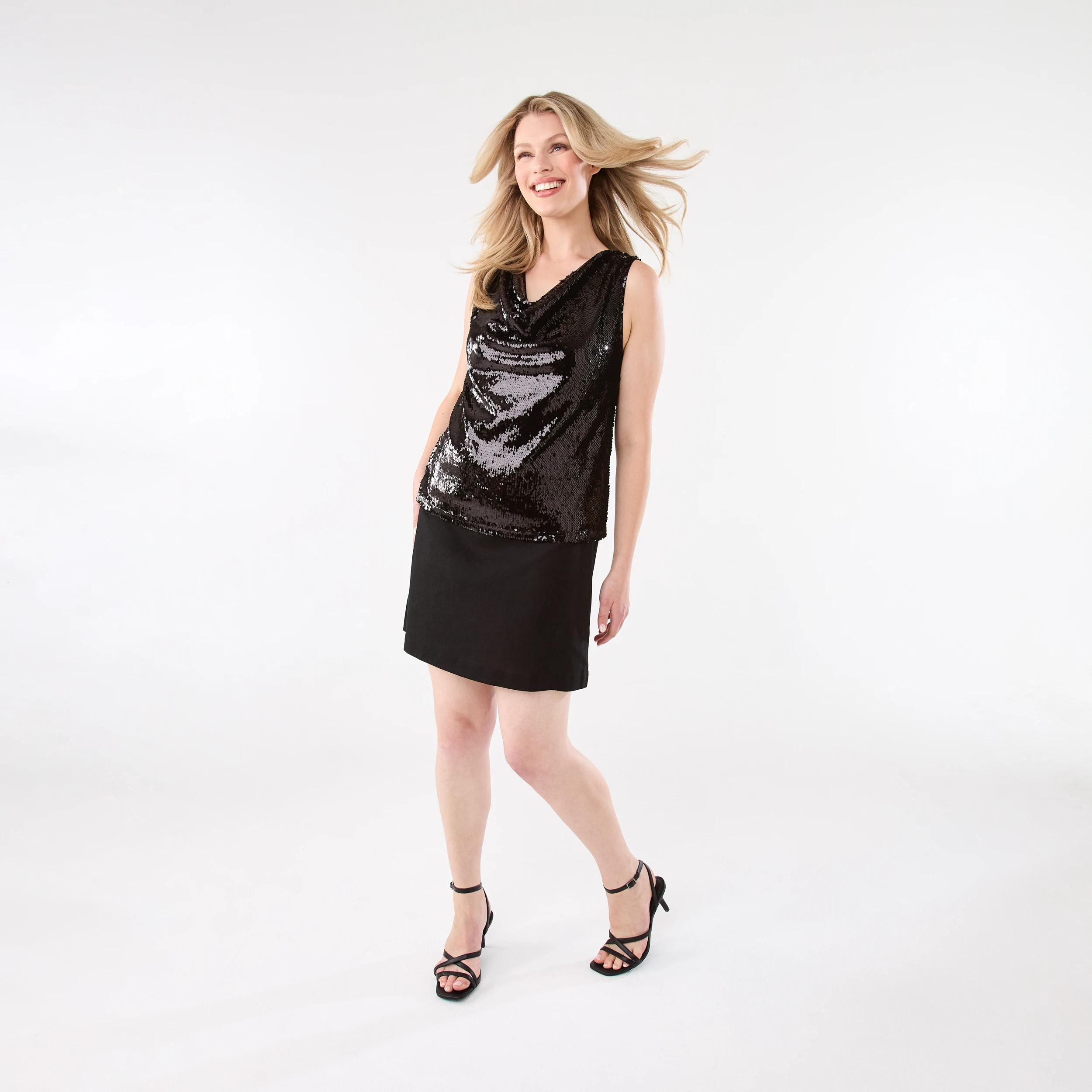 3 Sleeveless Sequin Cowl Neck Top Black, 3 of 6