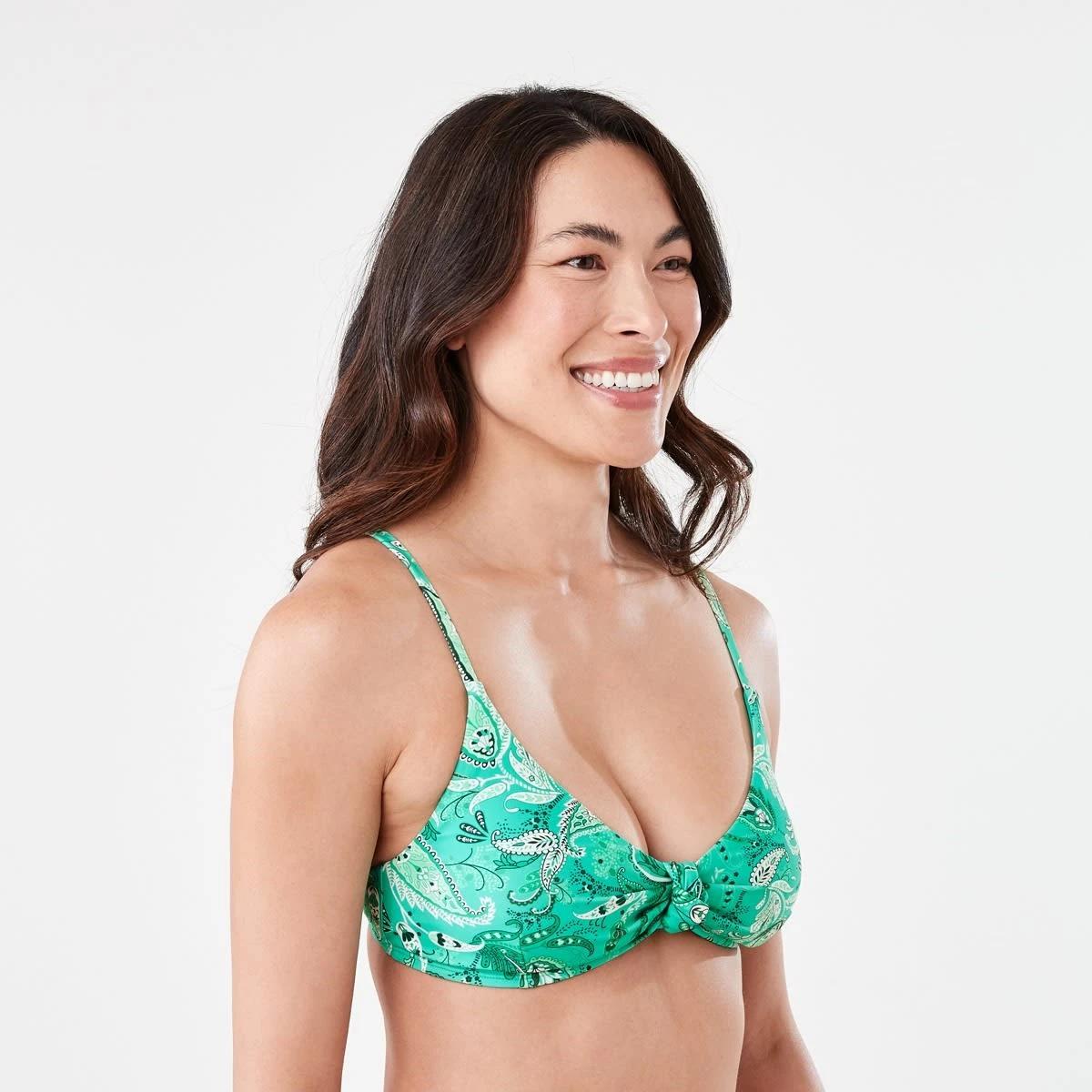 2 Knot Front Tri Bikini Top GREEN PAISLY CABANA GREEN, 2 of 7