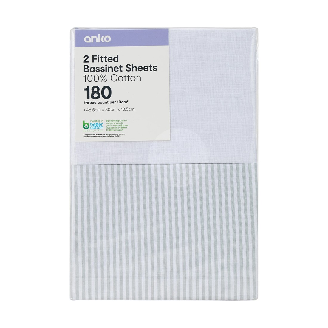 6 2 Pack Cotton Fitted Bassinet Sheets - White and Stripe, 6 of 6