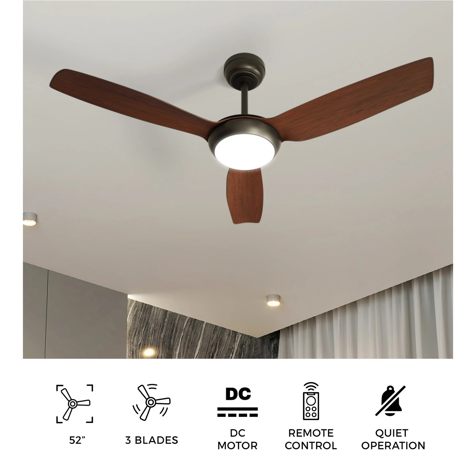 4 Vevare 52" Ceiling Fan DC Motor with LED Light & Remote Control, 4 of 10