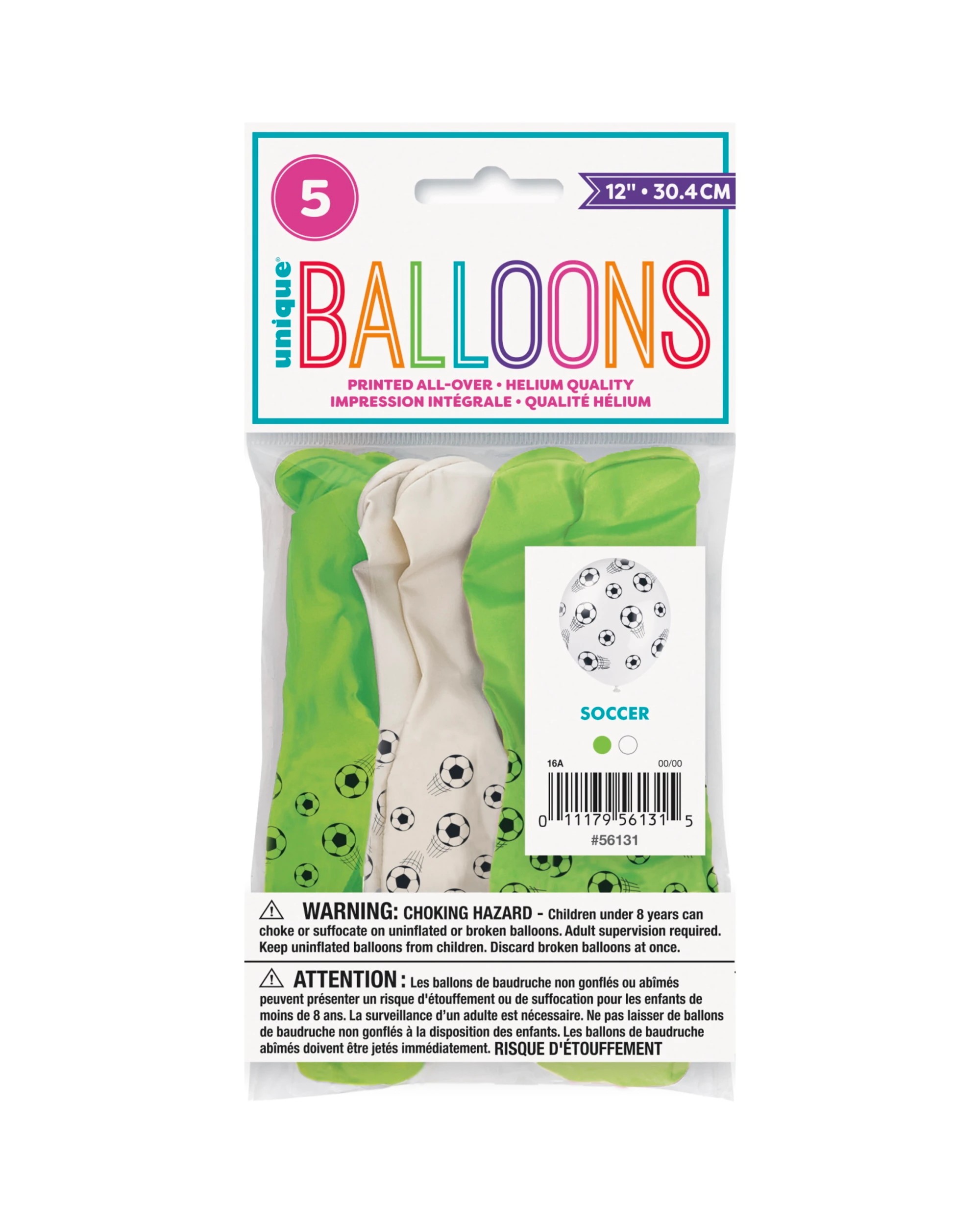 2 Unique Green & White Soccer Ball Balloons Pack of 5, 2 of 2