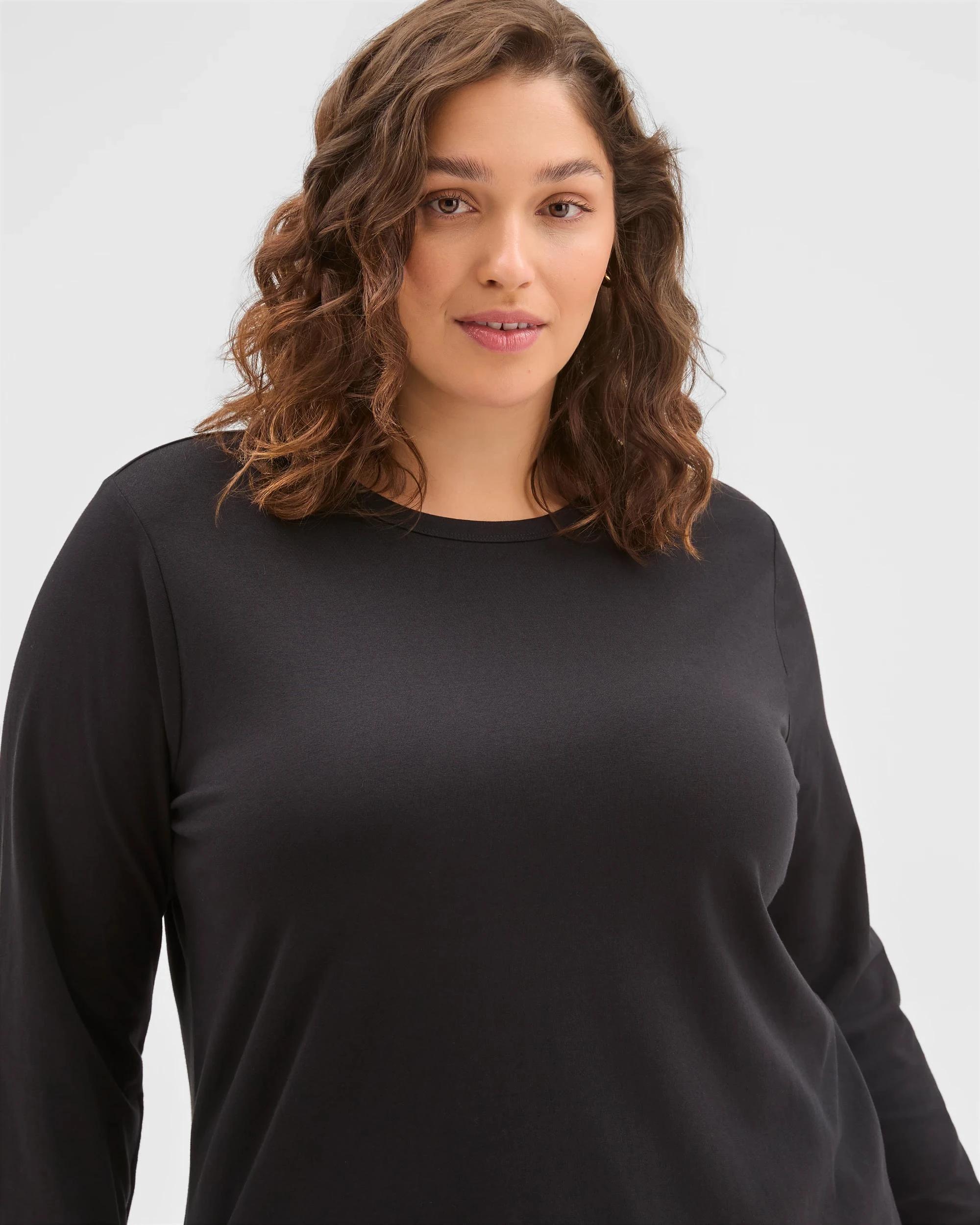 5 Target Plus Size Australian Cotton Long Sleeve Crew T-Shirt BLACK, 5 of 6