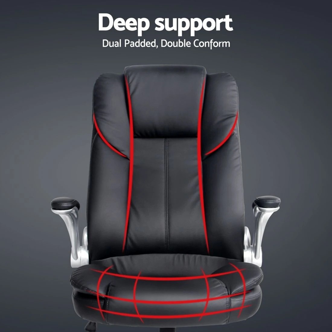 5 Artiss Executive Office Chair Leather Tilt - Black, 5 of 10