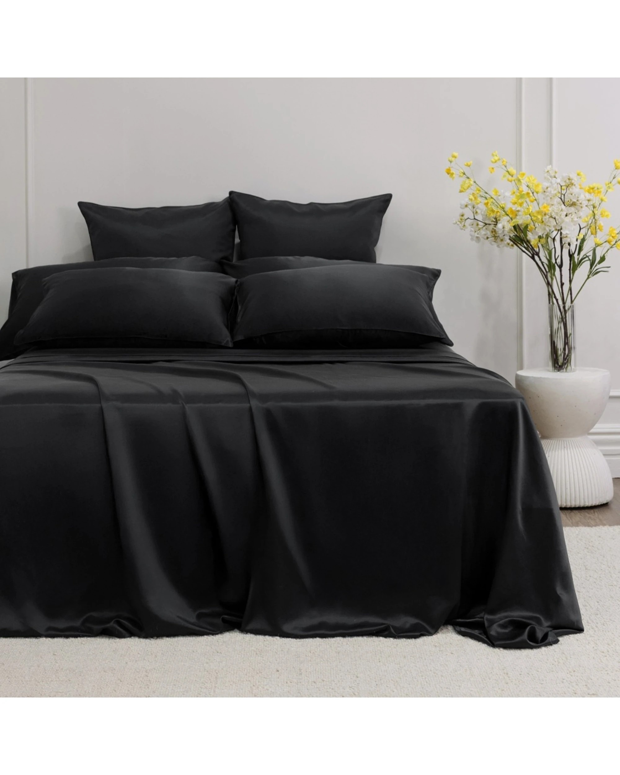 1 Bedding co Sheet Set 100% Mulberry Silk 22 Momme - King Single Bed - Black, 1 of 8