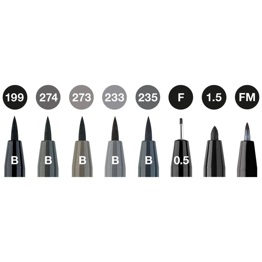 2 Faber-Castell Pitt Artist Pens 8 Pack Grey and Black, 2 of 2