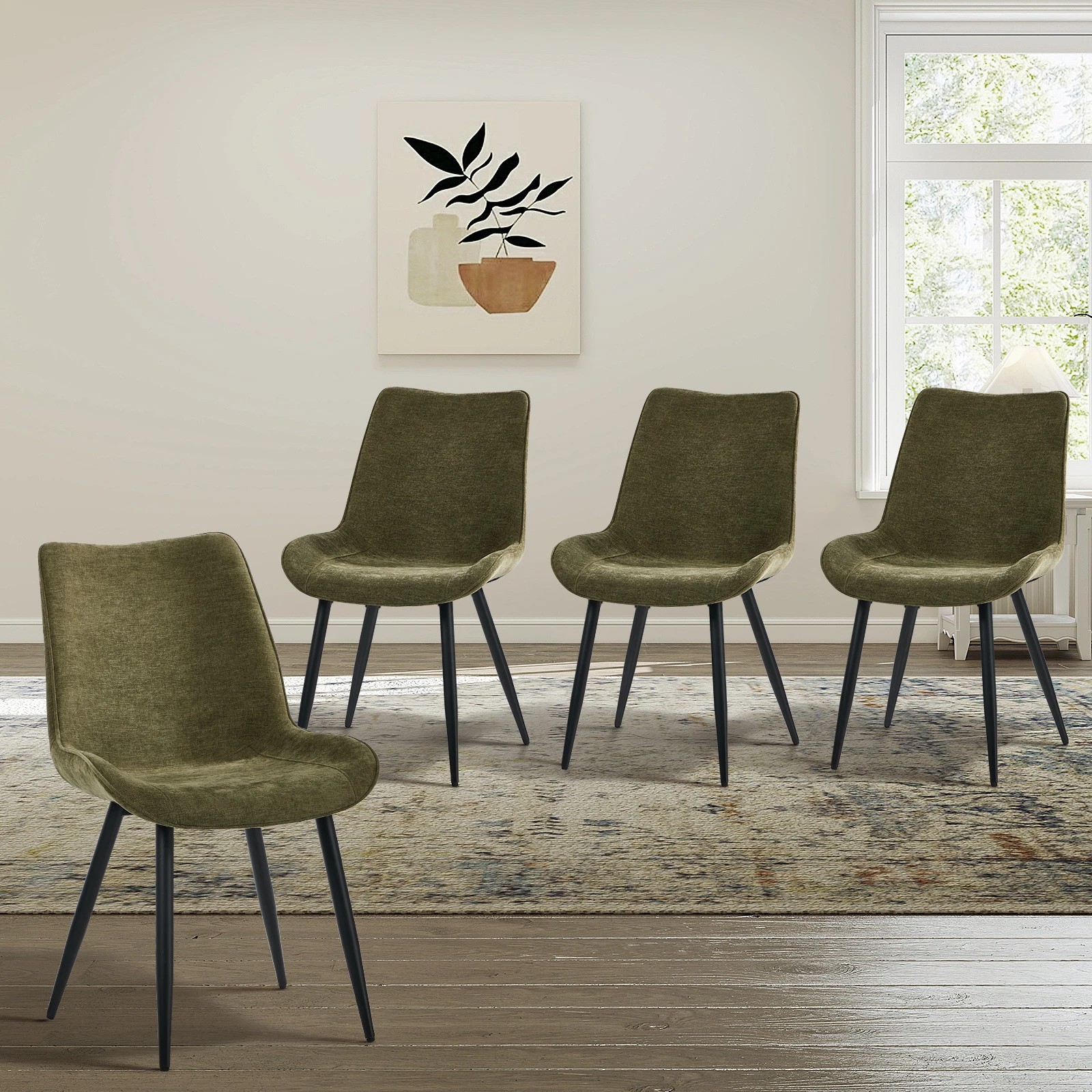 3 Oikiture 4x Dining Chairs Kitchen Accent Chairs Upholstered Linen Fabric- Green, 3 of 10