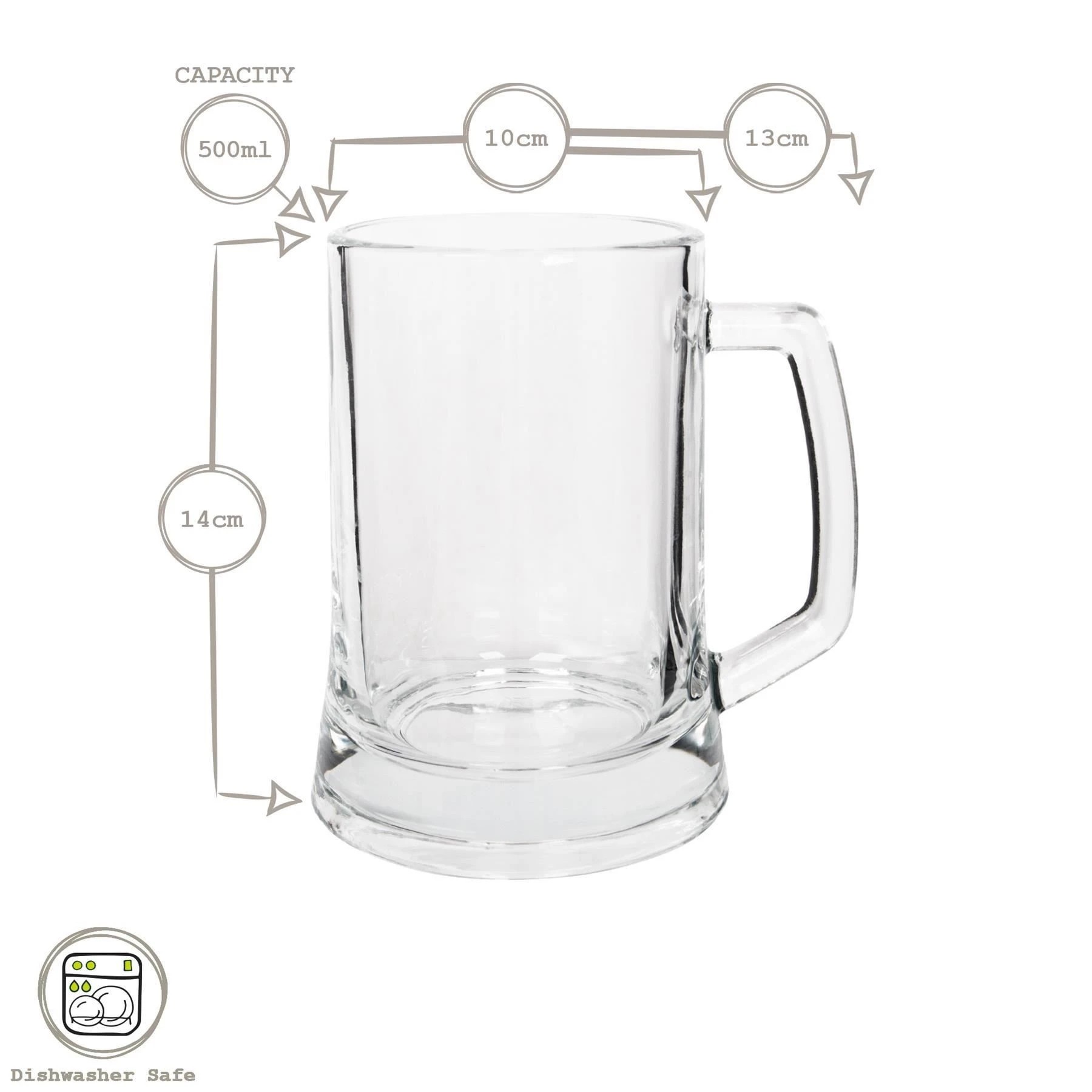 3 Rink Drink Glass Beer Mugs - 500ml - Pack of 4 - Clear, 3 of 7