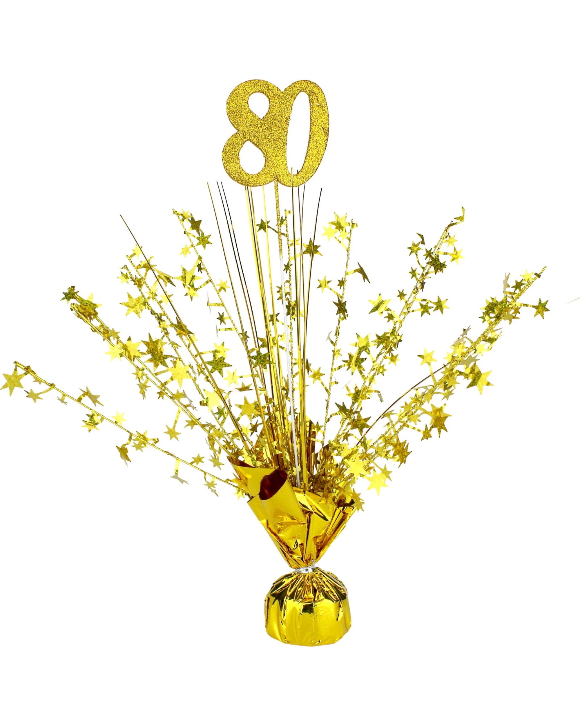 1 Partyrama 80th Birthday Gold Star Foil Spray Centrepiece - Gold, 1 of 1