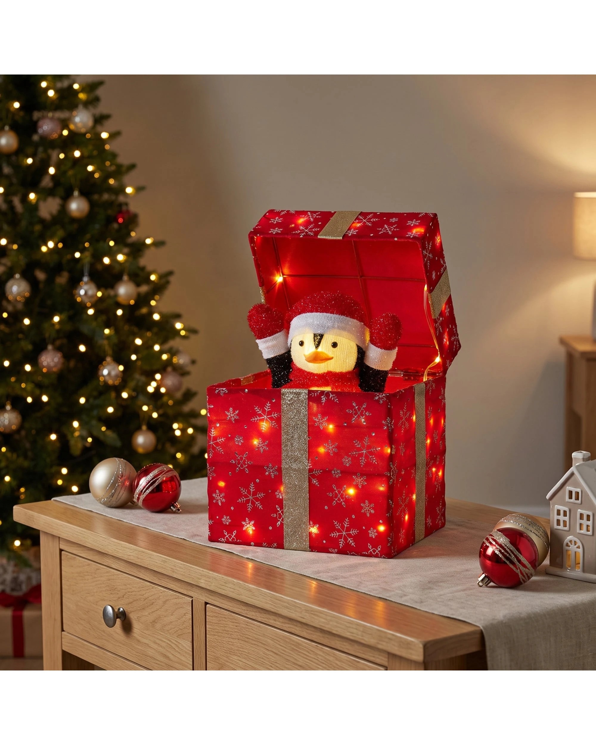 Christabelle 30cm Animated Penguin Gift Box Christmas Display - LED ...