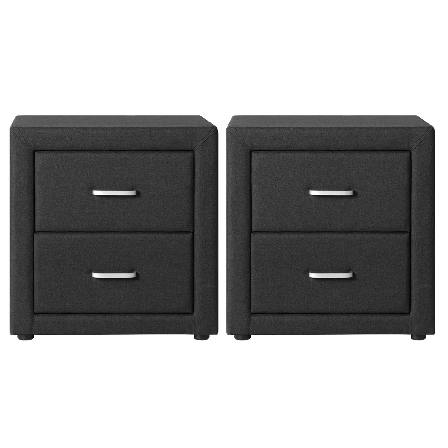 2 Artiss 2X Bedside Table 2 Drawers Fabric - CADEN Charcoal - Charcoal, 2 of 9