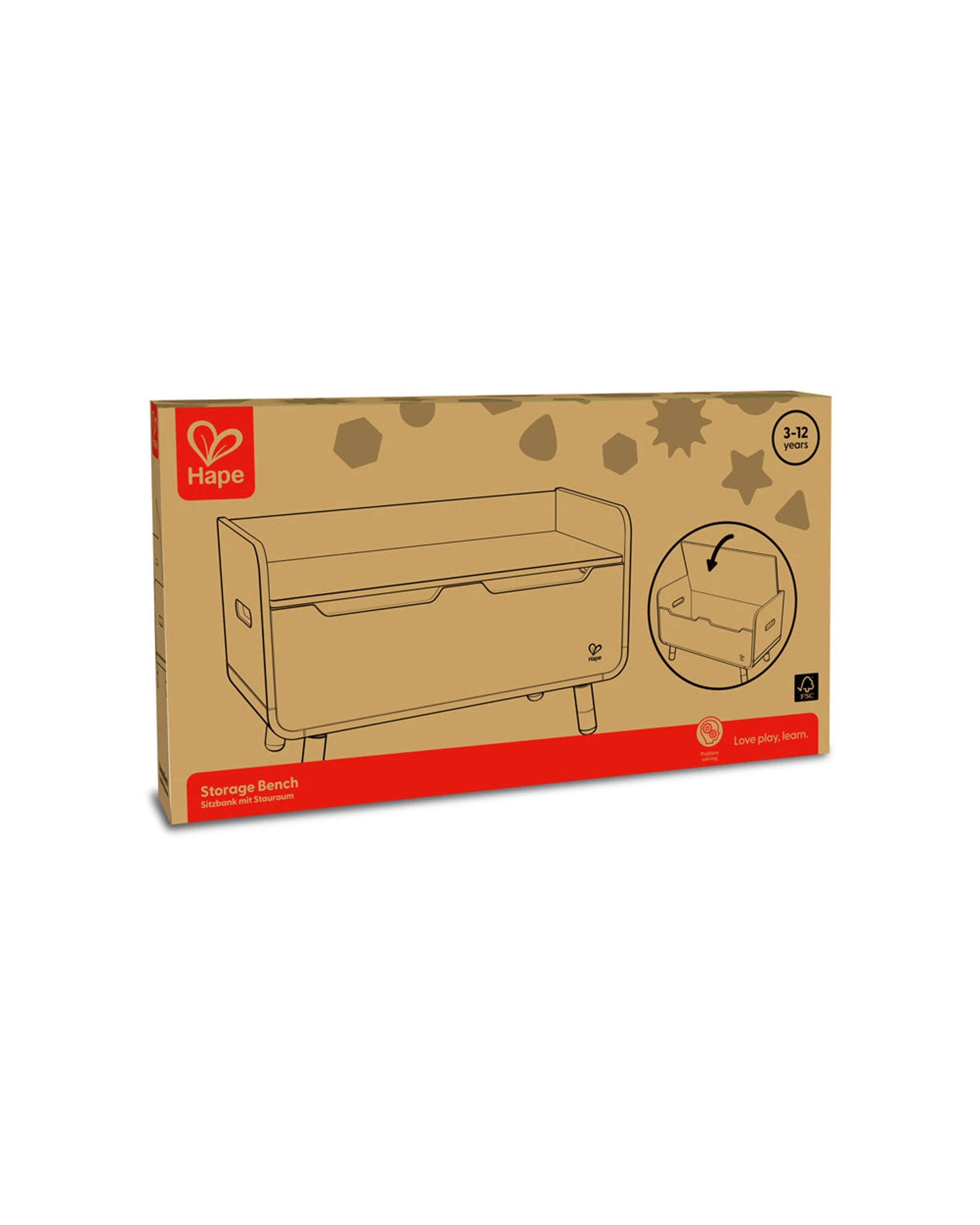 2 Hape Storage Bench Included Cushion Child Friendly Seating & Toy Box - Multi, 2 of 3