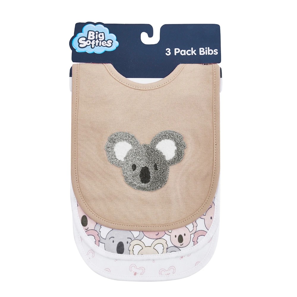 1 Big Softies 3 Pack Bibs, Koala, 1 of 5