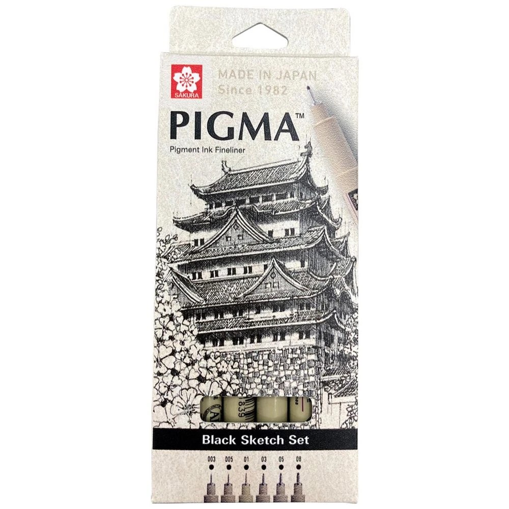 1 Sakura Pigma Micron Fineliners Assorted Sizes Black 6 Pack, 1 of 5