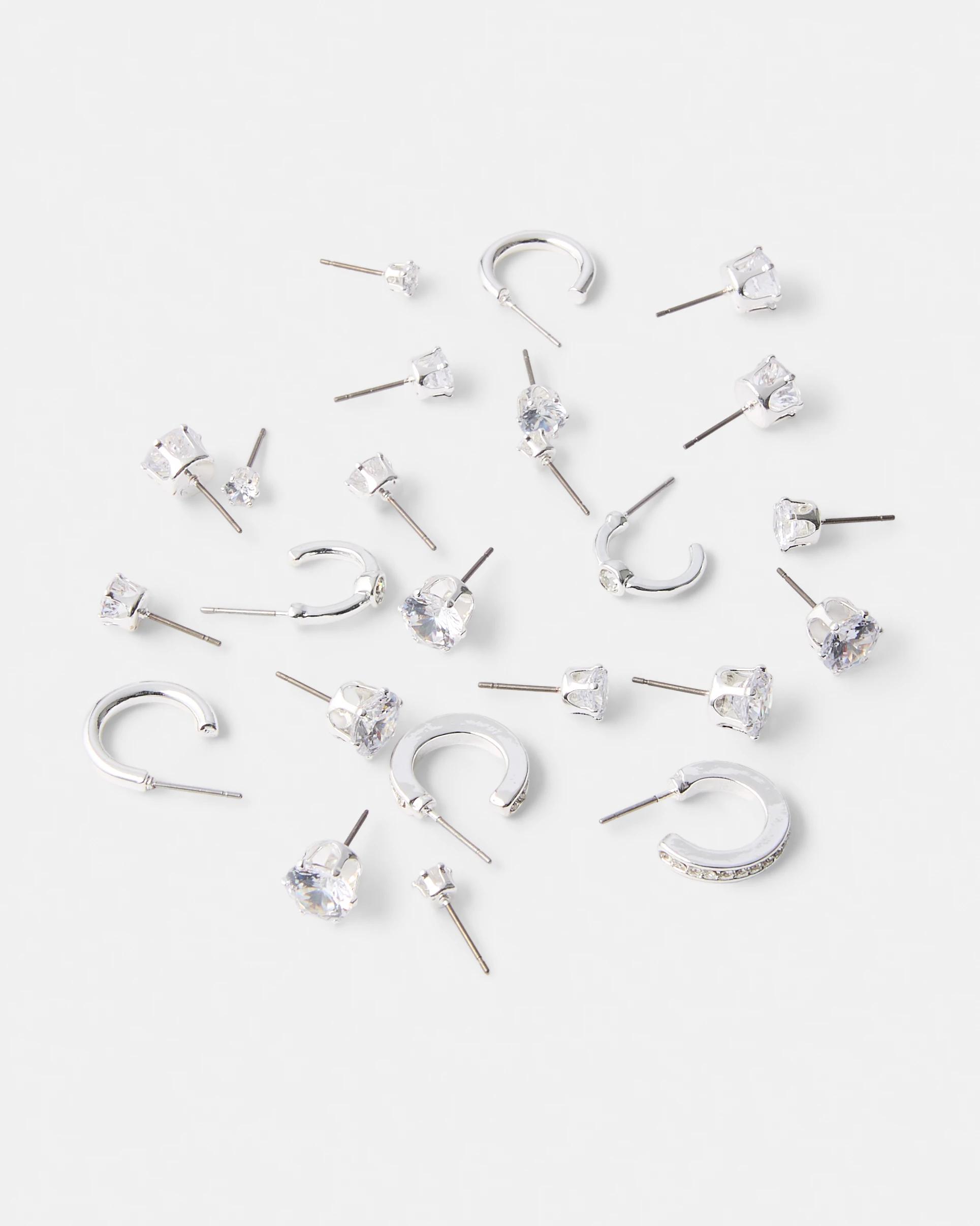 2 12 Pack Sparkly Earrings - Silver Tone Silver, 2 of 5