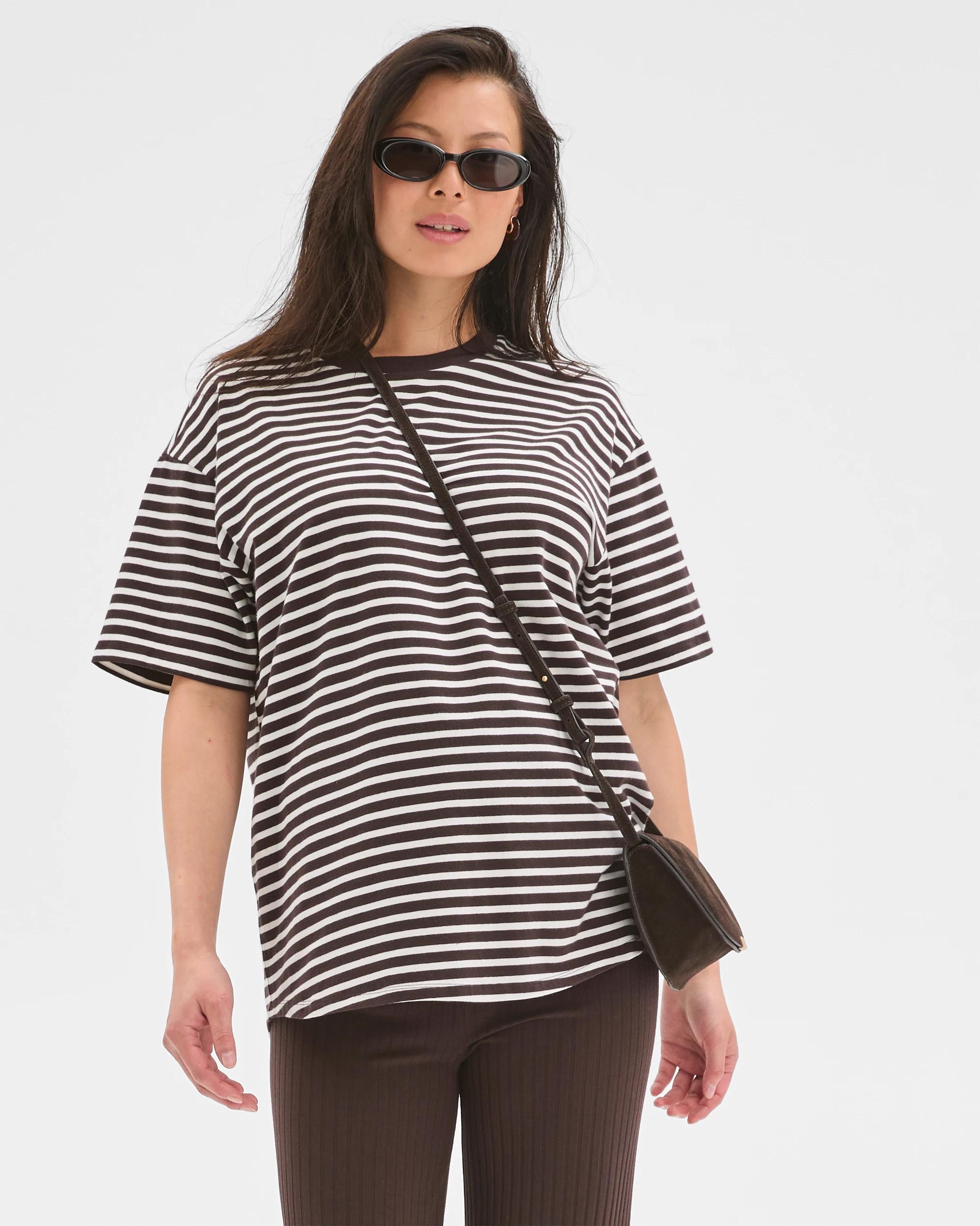 4 Target Maternity Australian Cotton Crew Neck T-Shirt CHOCOLATE/WHITE STRIPE, 4 of 9